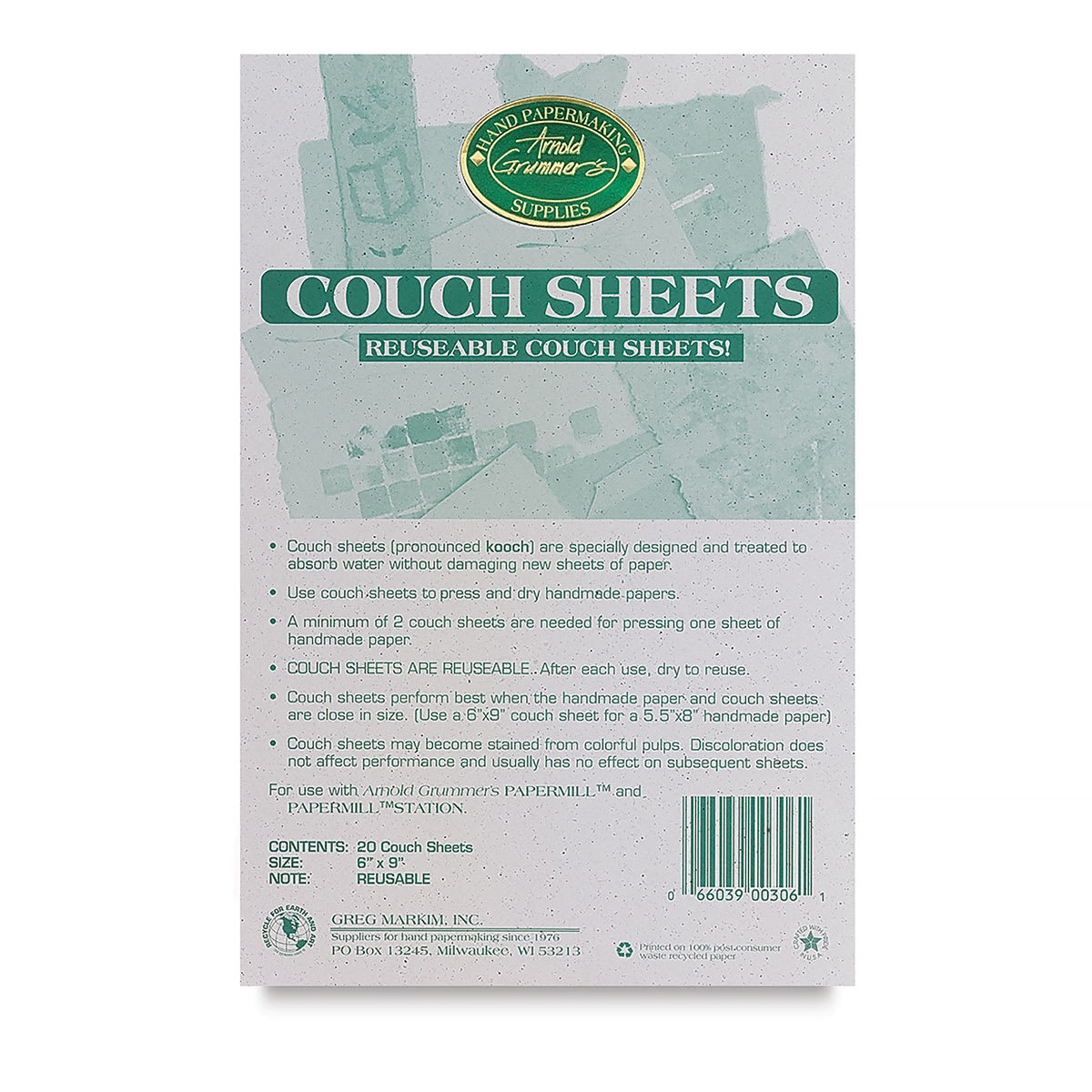 Arnold Grummer Couch Sheets - 6" x 9", Pack of 20