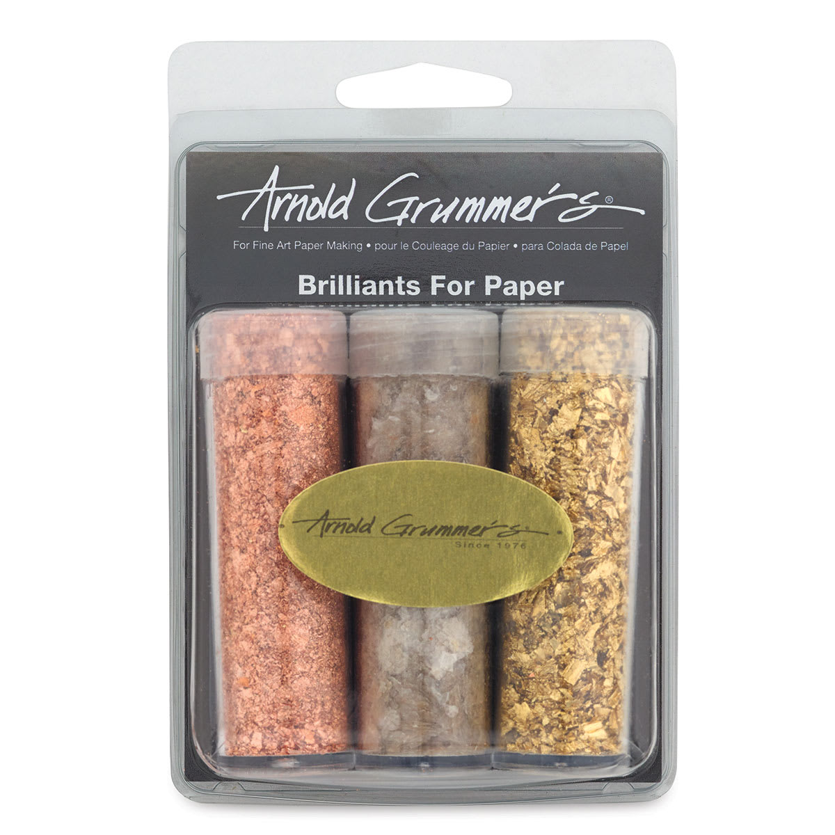 Arnold Grummer’s Brilliants Metallic Flakes - Front of package of Set of 3 
