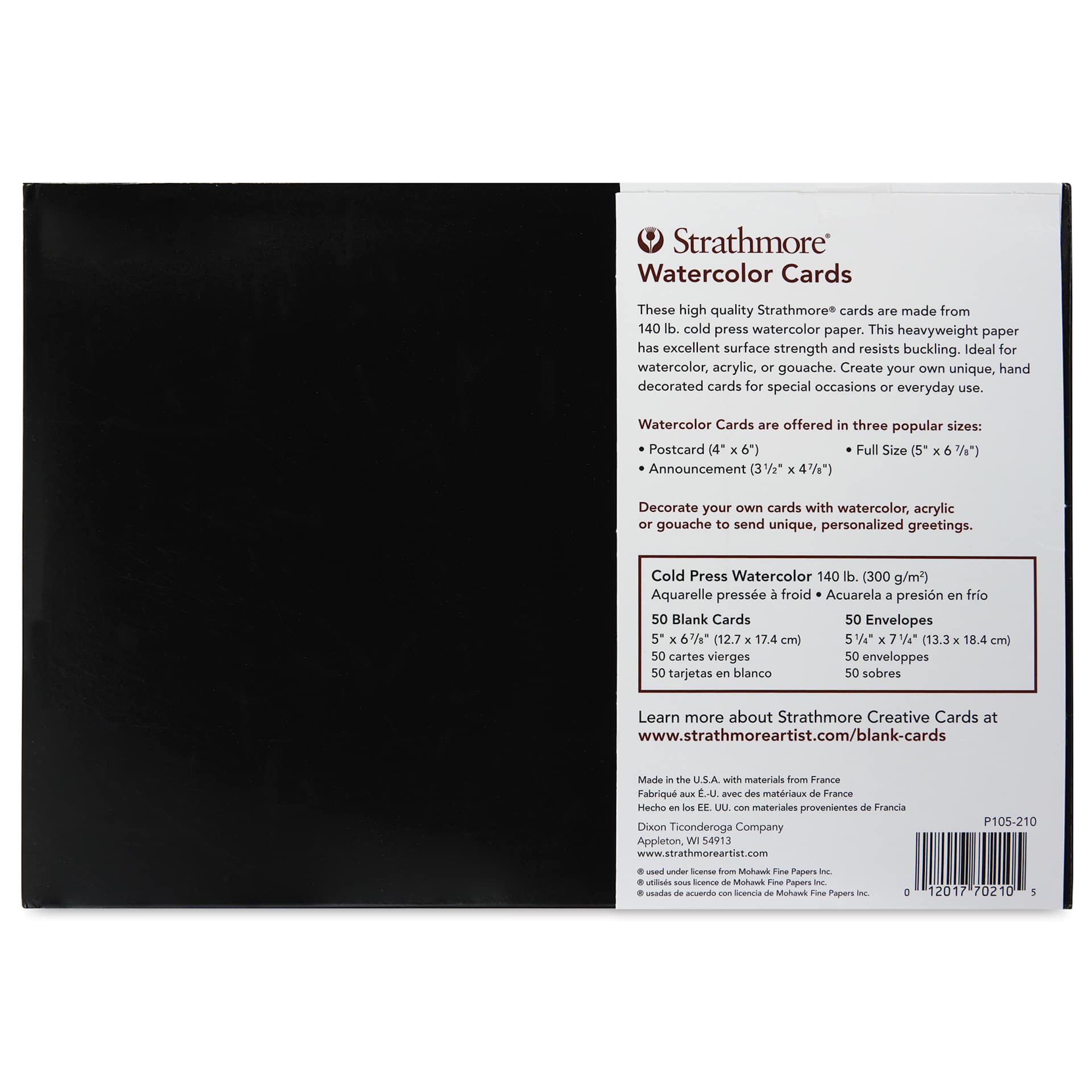 Strathmore Watercolor Cards and Envelopes - Greeting, Box of 50, back of the packaging
