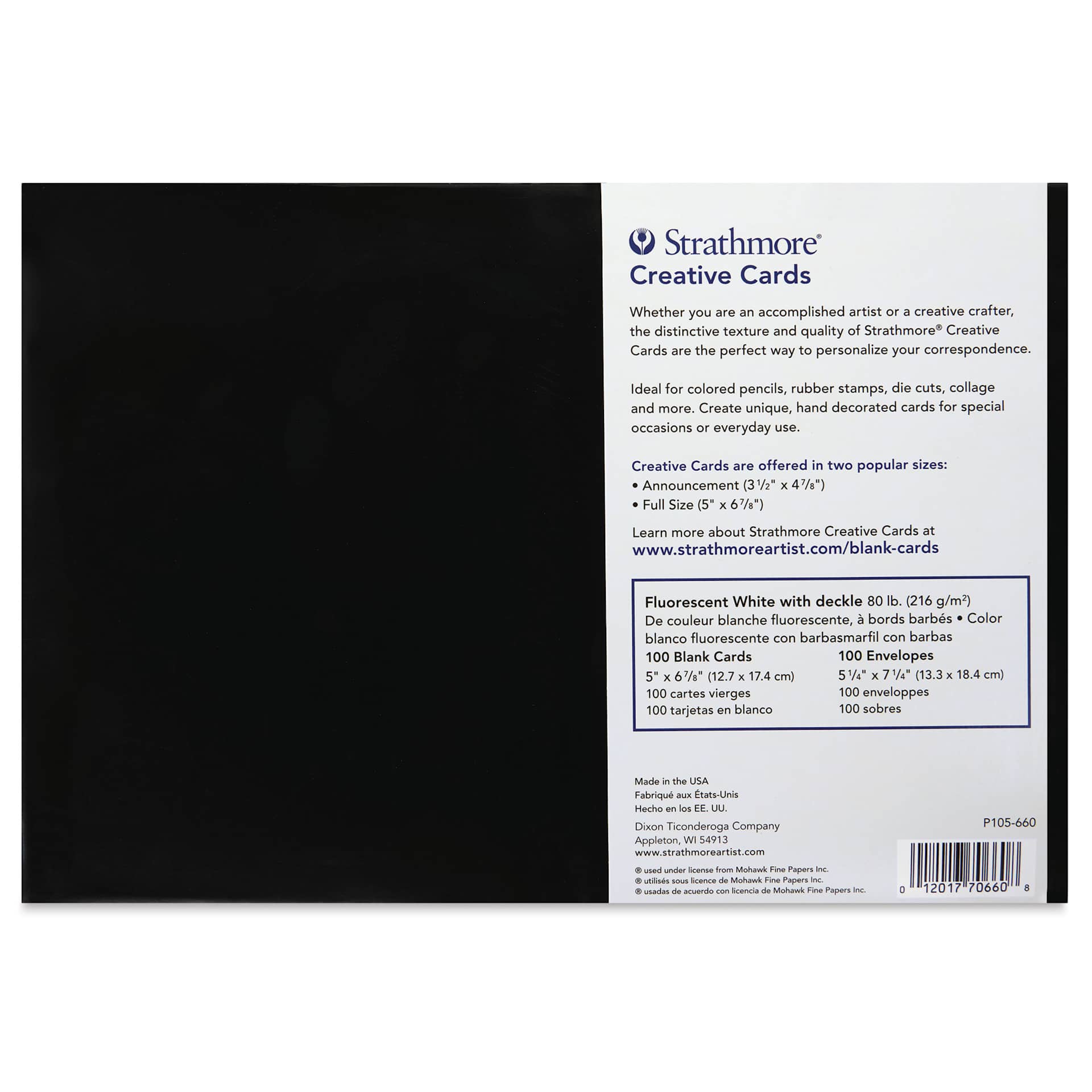 Strathmore Creative Cards and Envelopes - Full Size, Fluorescent White with Deckle, Pkg of 100, back