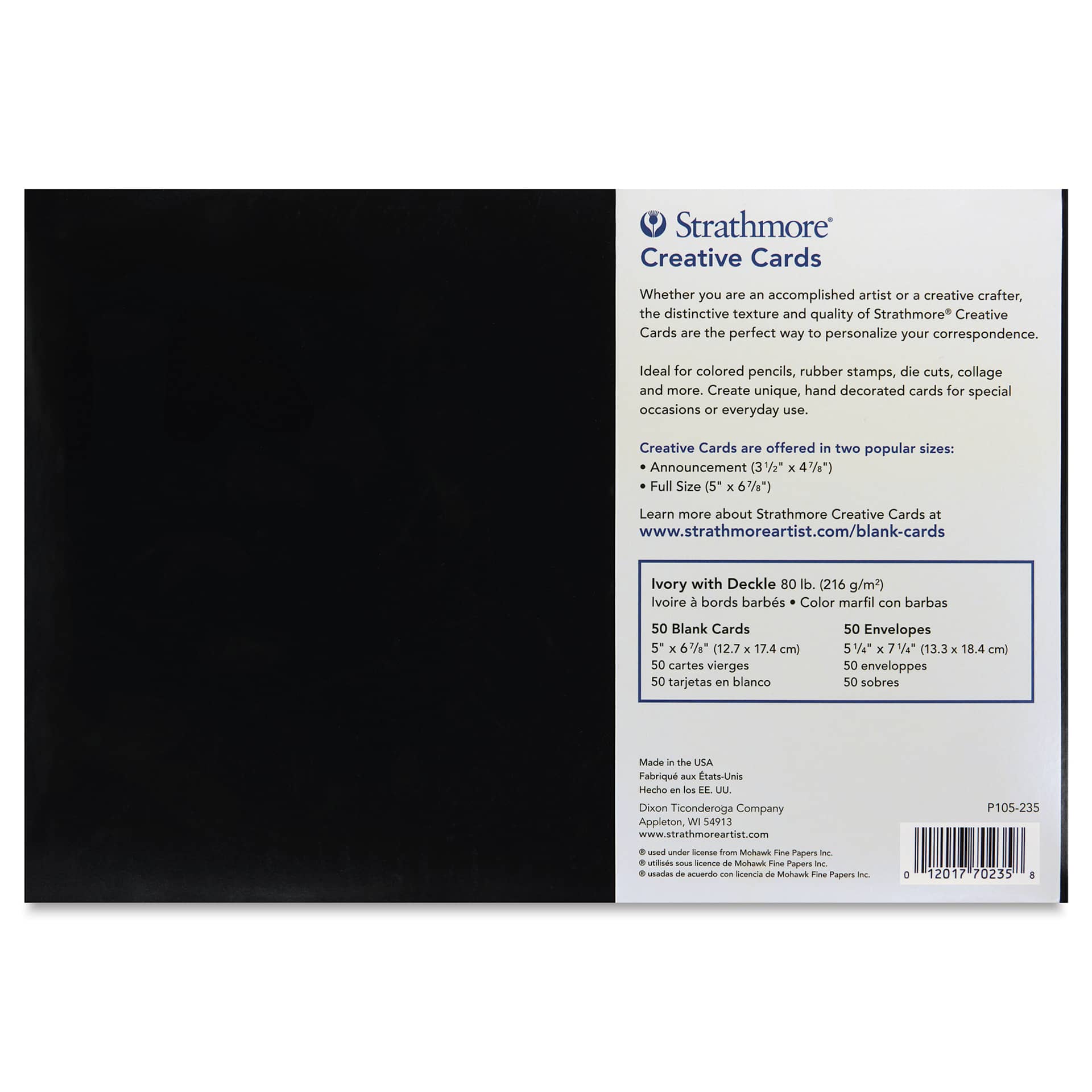 Strathmore Creative Cards and Envelopes - Full Size, Ivory with Deckle, Pkg of 50, back Strathmore Creative Cards and Envelopes - Full Size, Ivory with Deckle, Pkg of 50, back