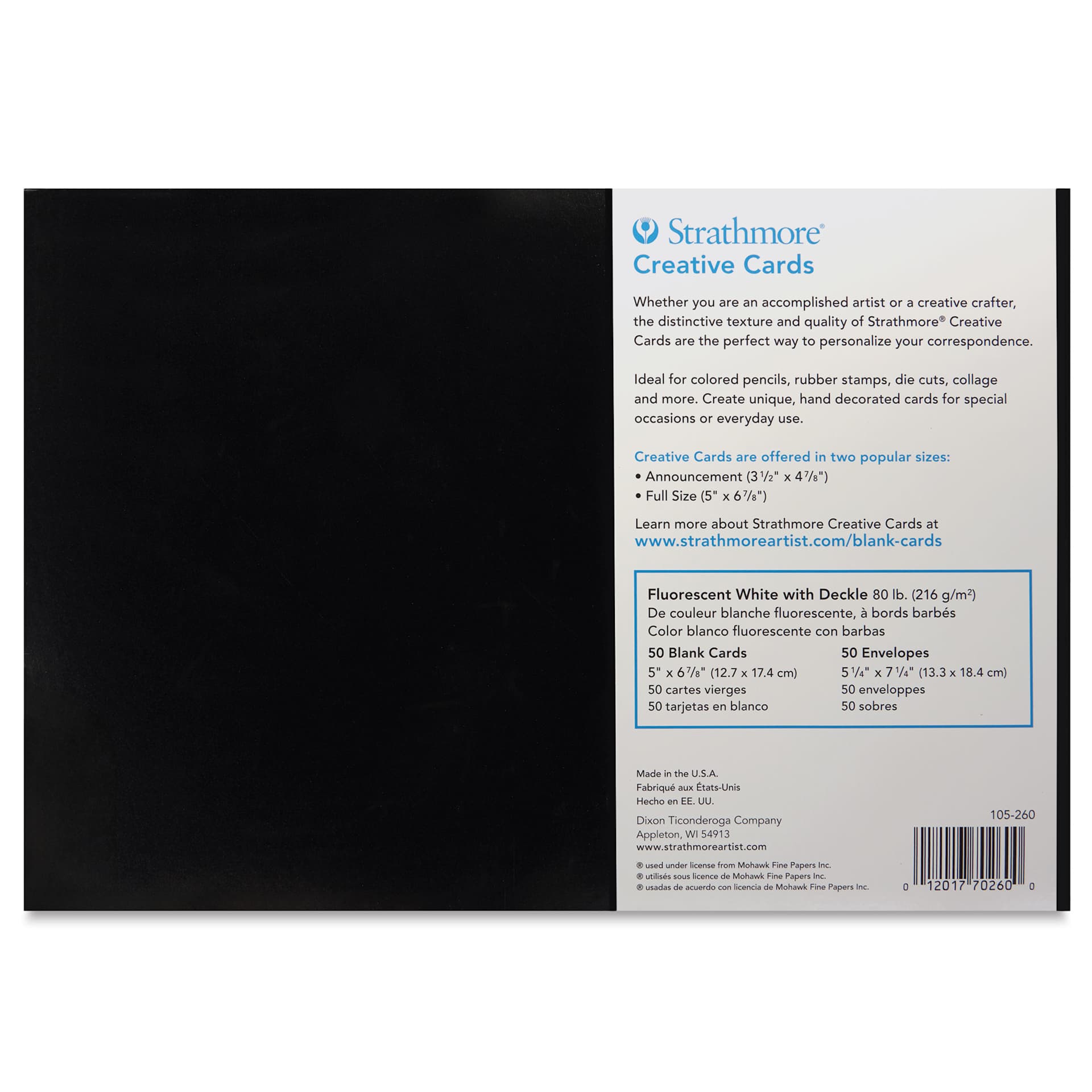 Strathmore Creative Cards and Envelopes - Full Size, Fluorescent White with Deckle, Pkg of 50, back