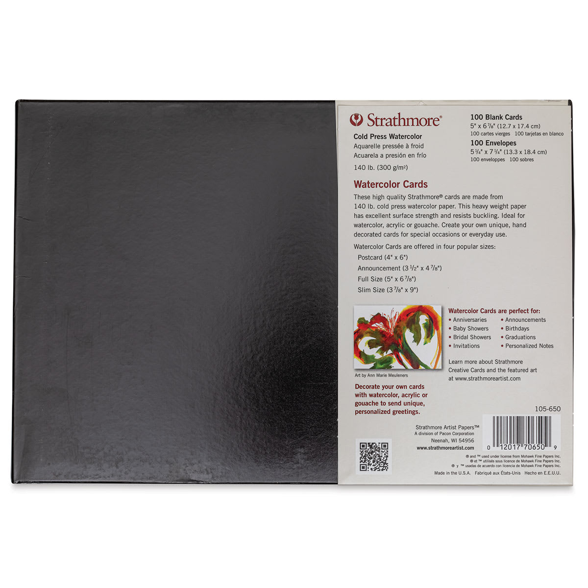 Strathmore Watercolor Cards and Envelopes - Greeting, Box of 100 (back of package)