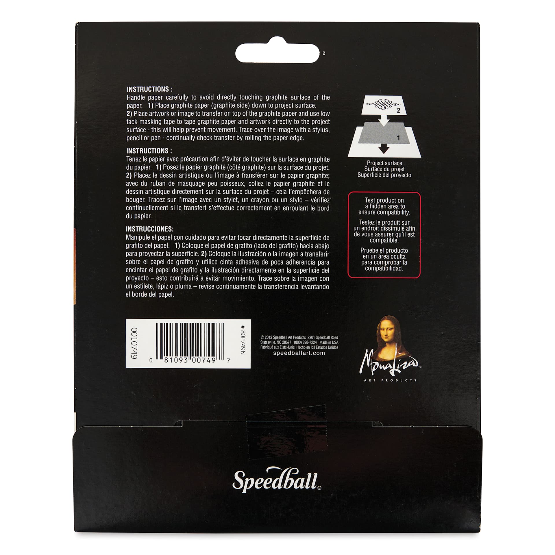 Mona Lisa Graphite Paper - Black, 18" x 24", Pkg of 2, back of package