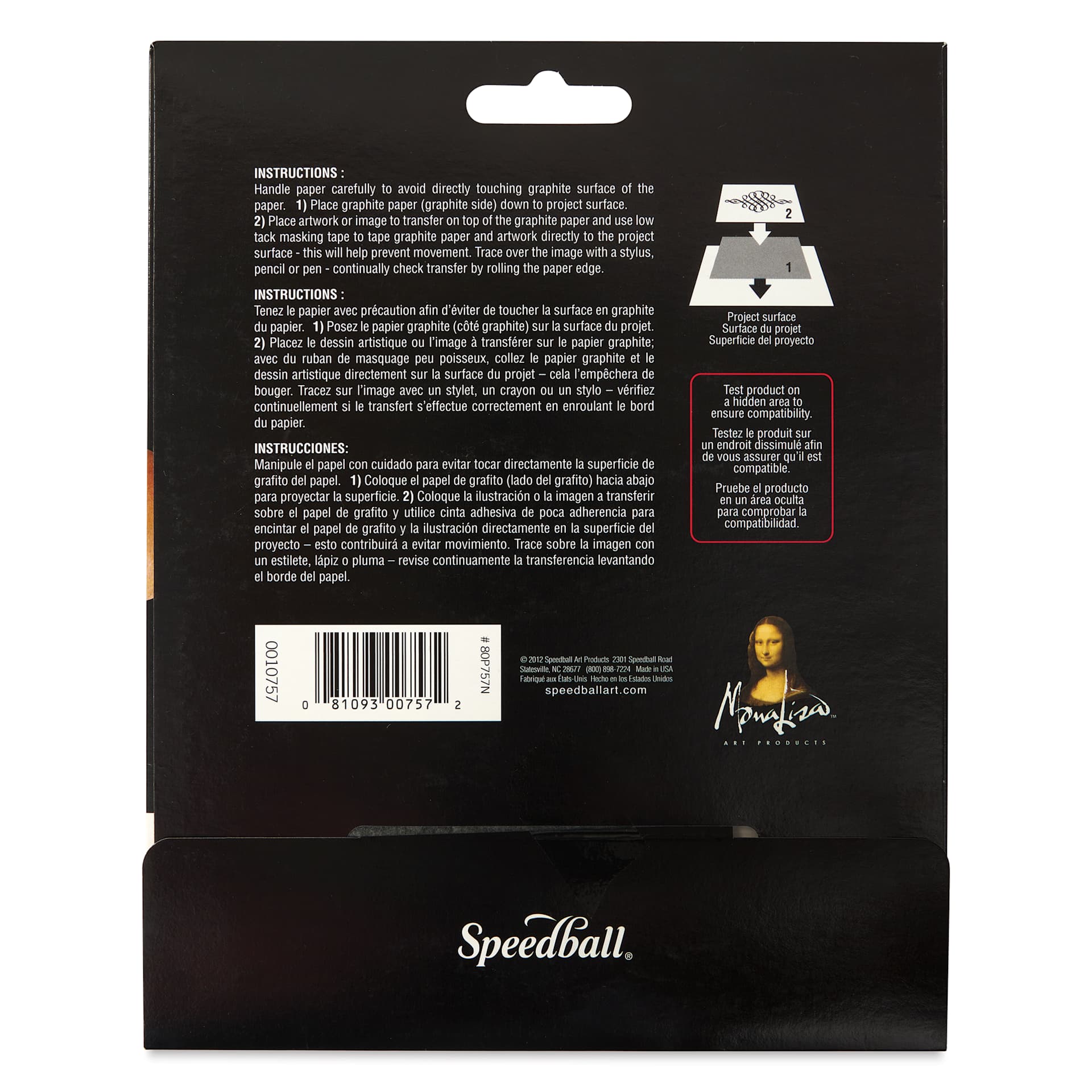Mona Lisa Graphite Paper - Black, 9" x 12", Pkg of 2, back of package