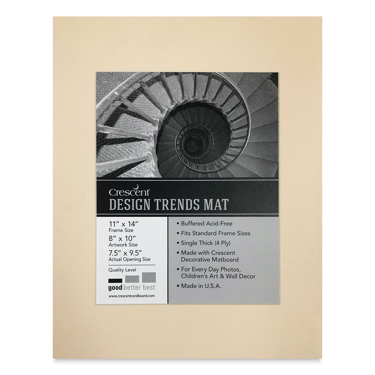 Crescent Pre-Cut Mat - Antique Buff, 11" x 14" (7-1/2" x 9-1/2" Opening)