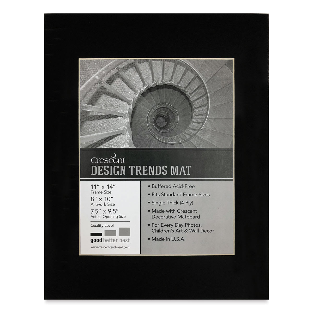 Crescent Pre-Cut Mat - Raven Black, 11" x 14" (7-1/2" x 9-1/2" Opening)