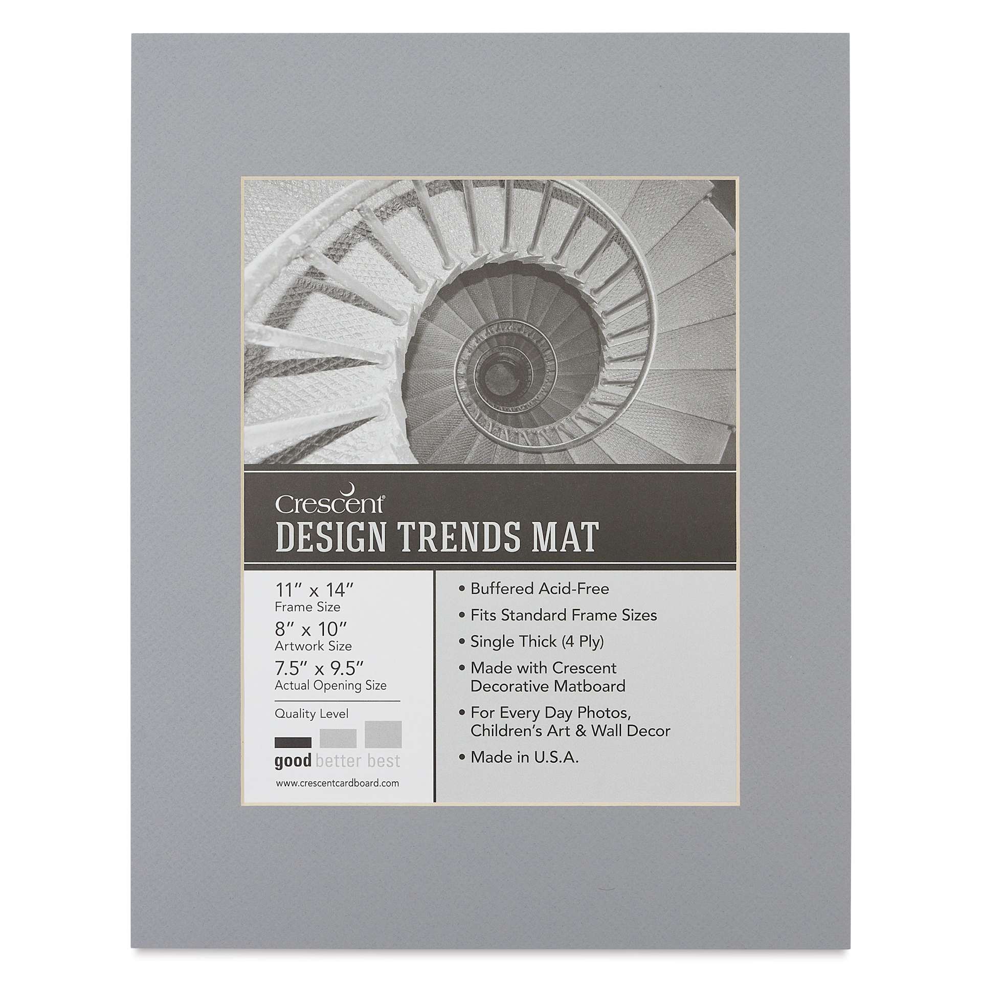 Crescent Pre-Cut Mat - Mid Gray, 11" x 14" (7-1/2" x 9-1/2" Opening)