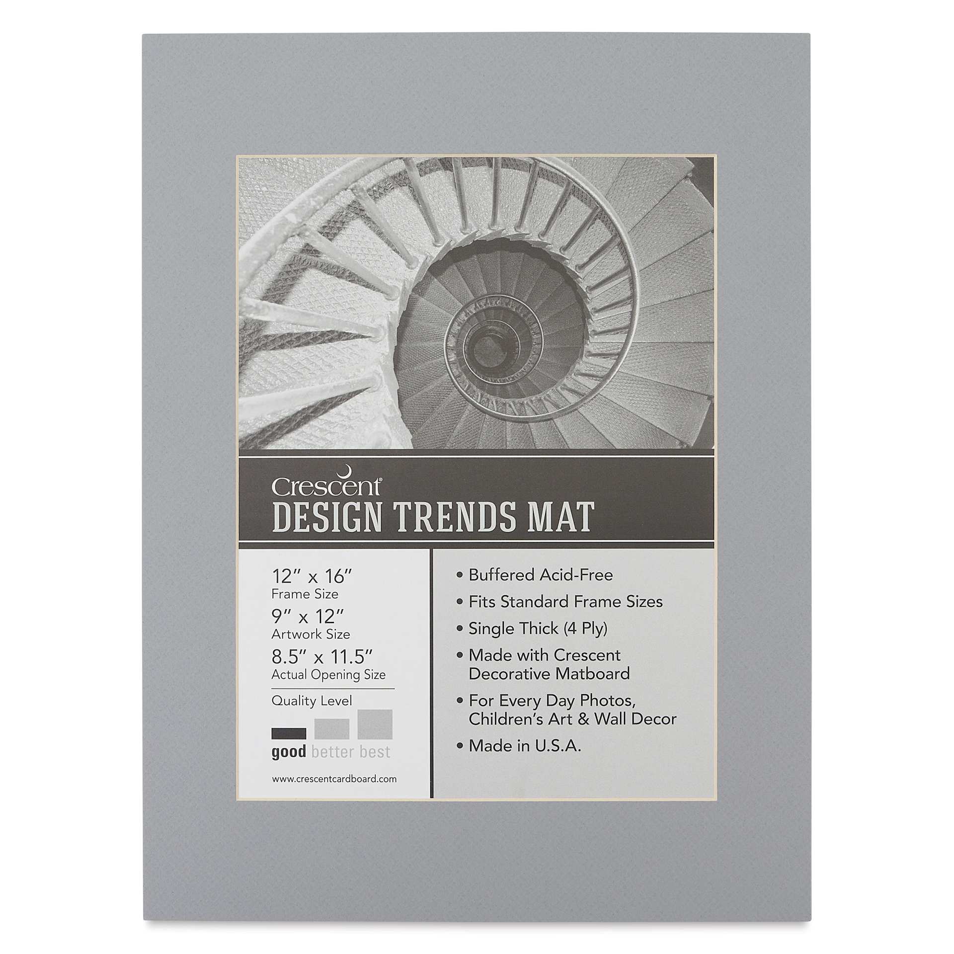 Crescent Pre-Cut Mat - Mid Gray, 12" x 16" (8-1/2" x 11-1/2" Opening)