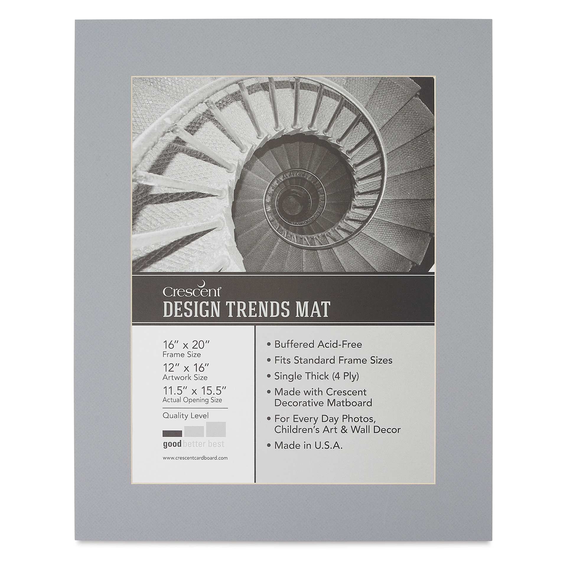 Crescent Pre-Cut Mat - Mid Gray, 16" x 20" (11-1/2" x 15-1/2" Opening)