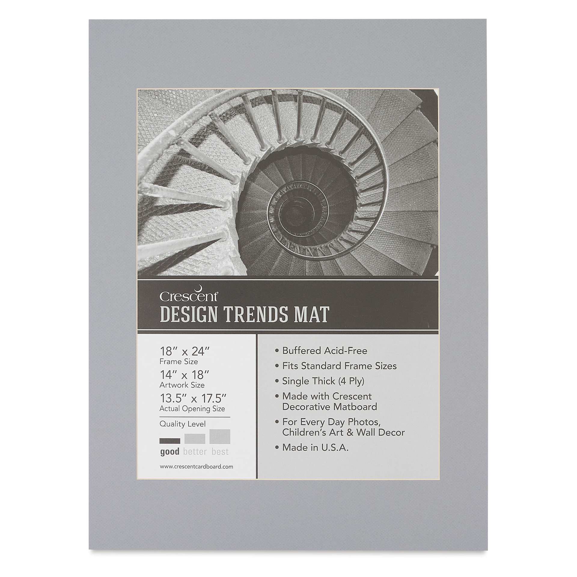 Crescent Pre-Cut Mat - Mid Gray, 18" x 24" (13-1/2" x 17-1/2" Opening)