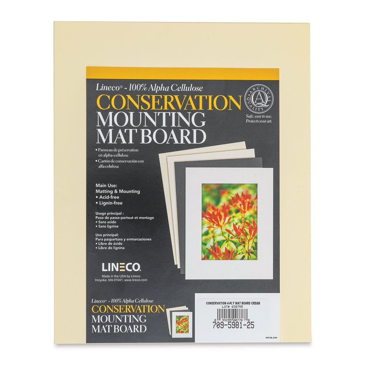 Lineco Conservation Matboard - Cream, 4 ply, Pkg of 25, 8" x 10"