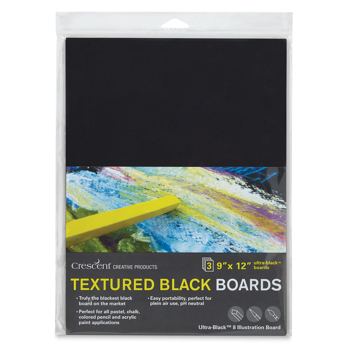 Crescent Textured Black Art Boards - Pkg of 3, 9" x 12"