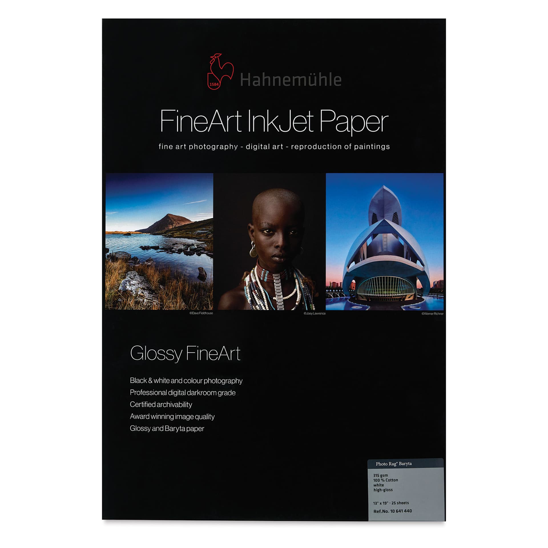 Hahnemühle Photo Rag Gloss Baryta FineArt Inkjet Paper - 13" x 19", Pkg of 25, front of packaging