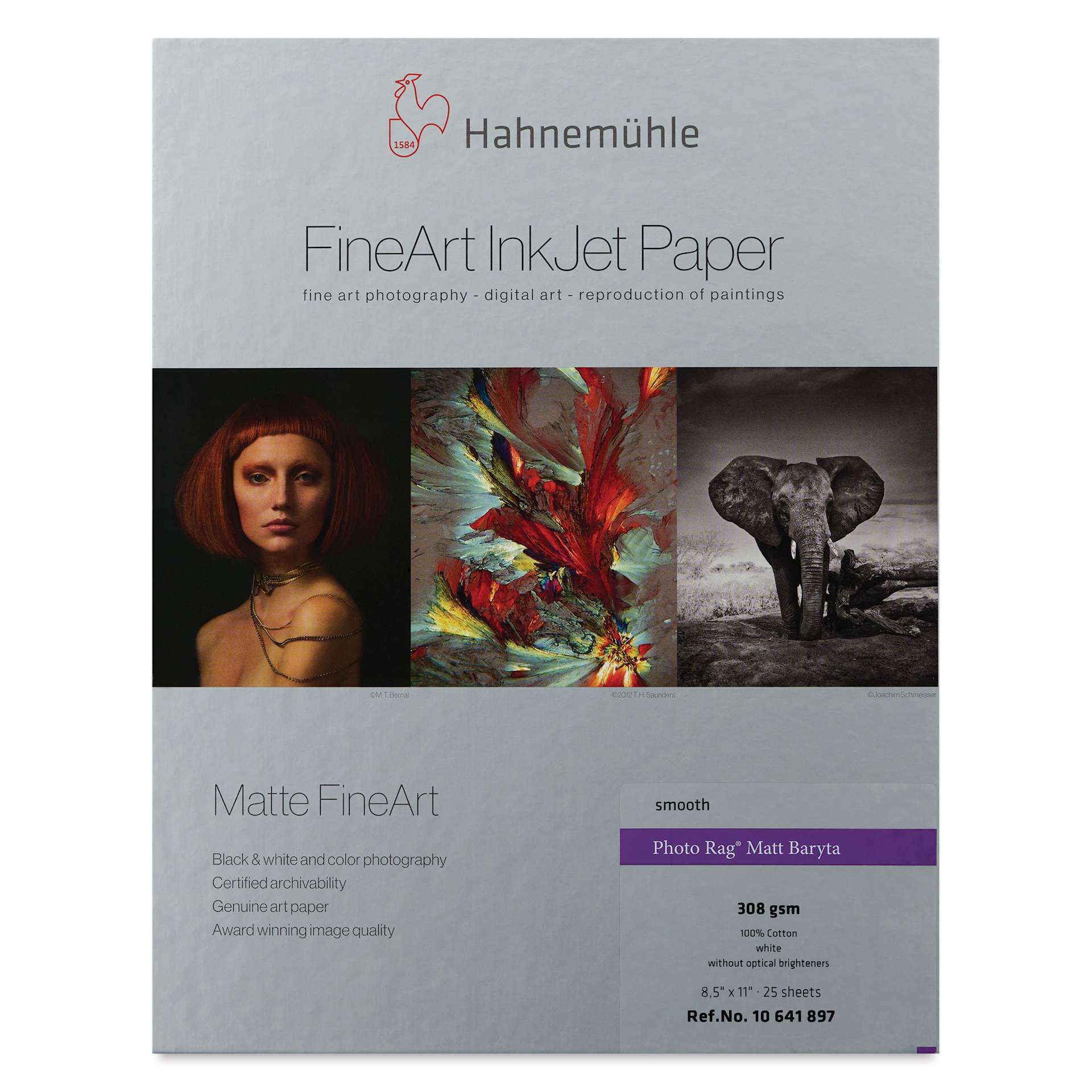 Hahnemühle Photo Rag Matt Baryta FineArt Inkjet Paper - 8-1/2" x 11", Pkg of 25, front of packaging
