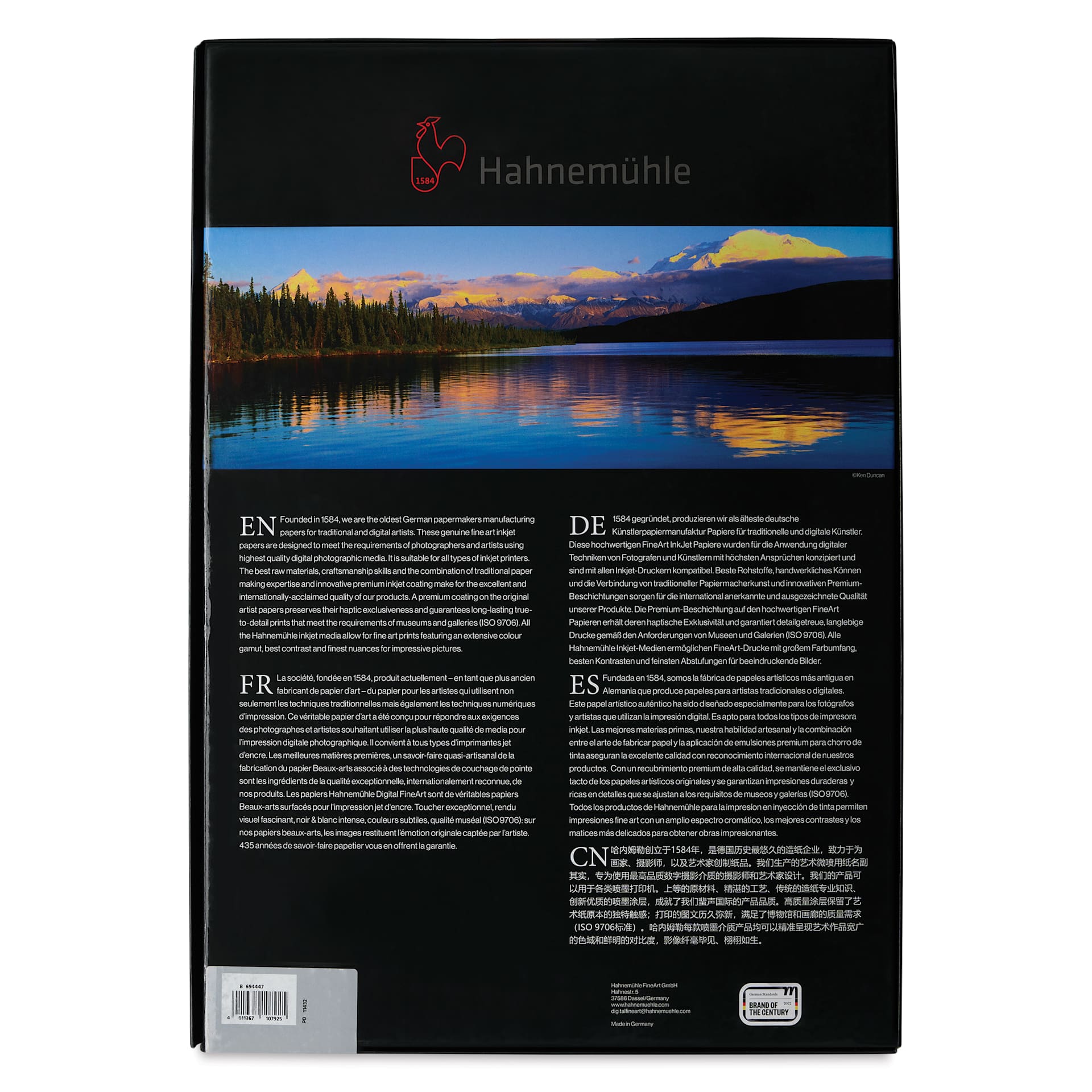 Hahnemühle Photo Rag Metallic FineArt Inkjet Paper - 13" x 19", Pkg of 25, back of packaging