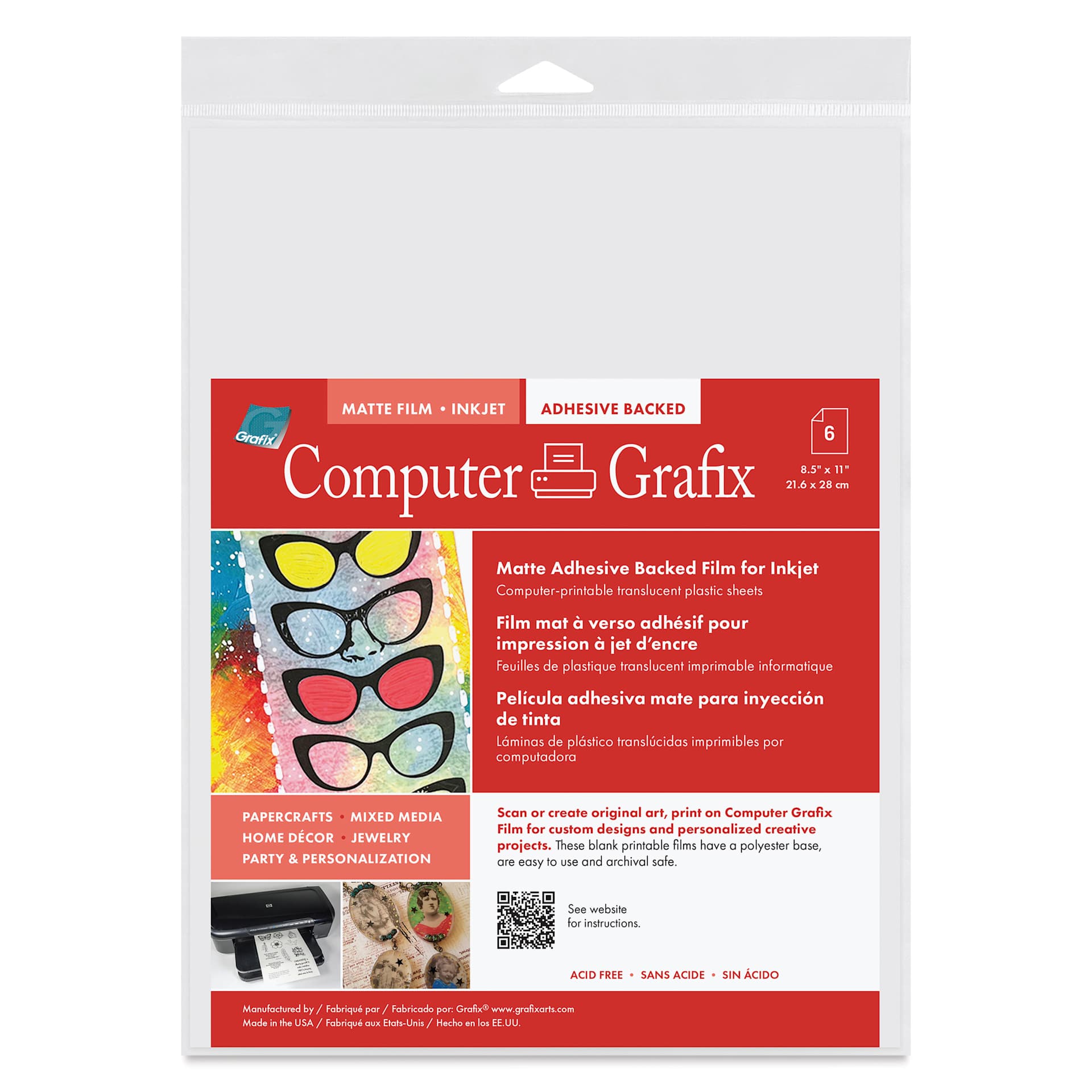 Grafix Matte Adhesive Inkjet Film - Pkg of 65, 8-1/2" x 11"