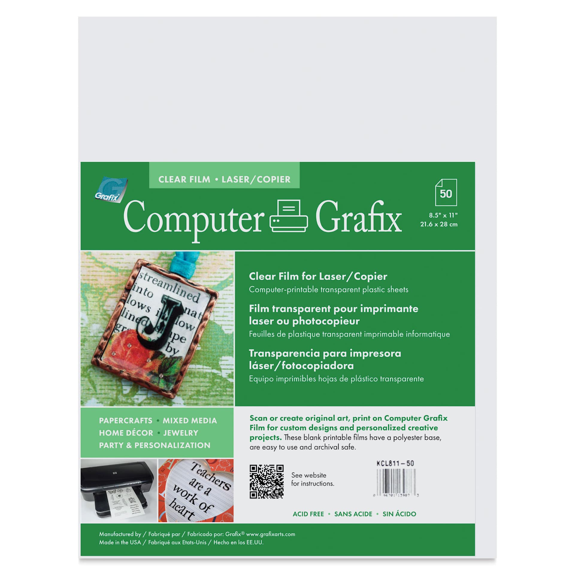 Grafix Laser Film - Clear, 8-1/2" x 11", Pkg of 50