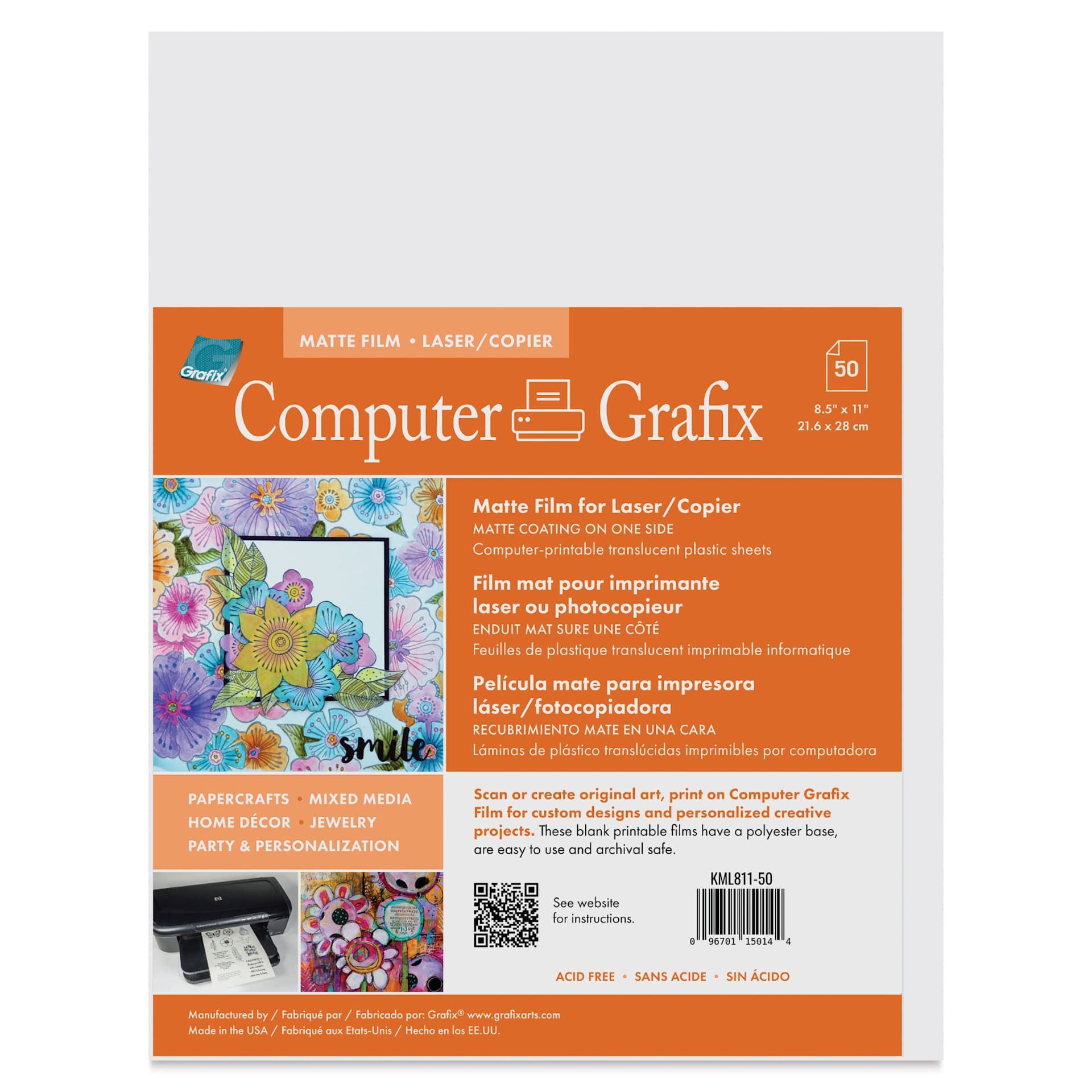 Grafix Laser Film - Matte, 8-1/2" x 11", Pkg of 50