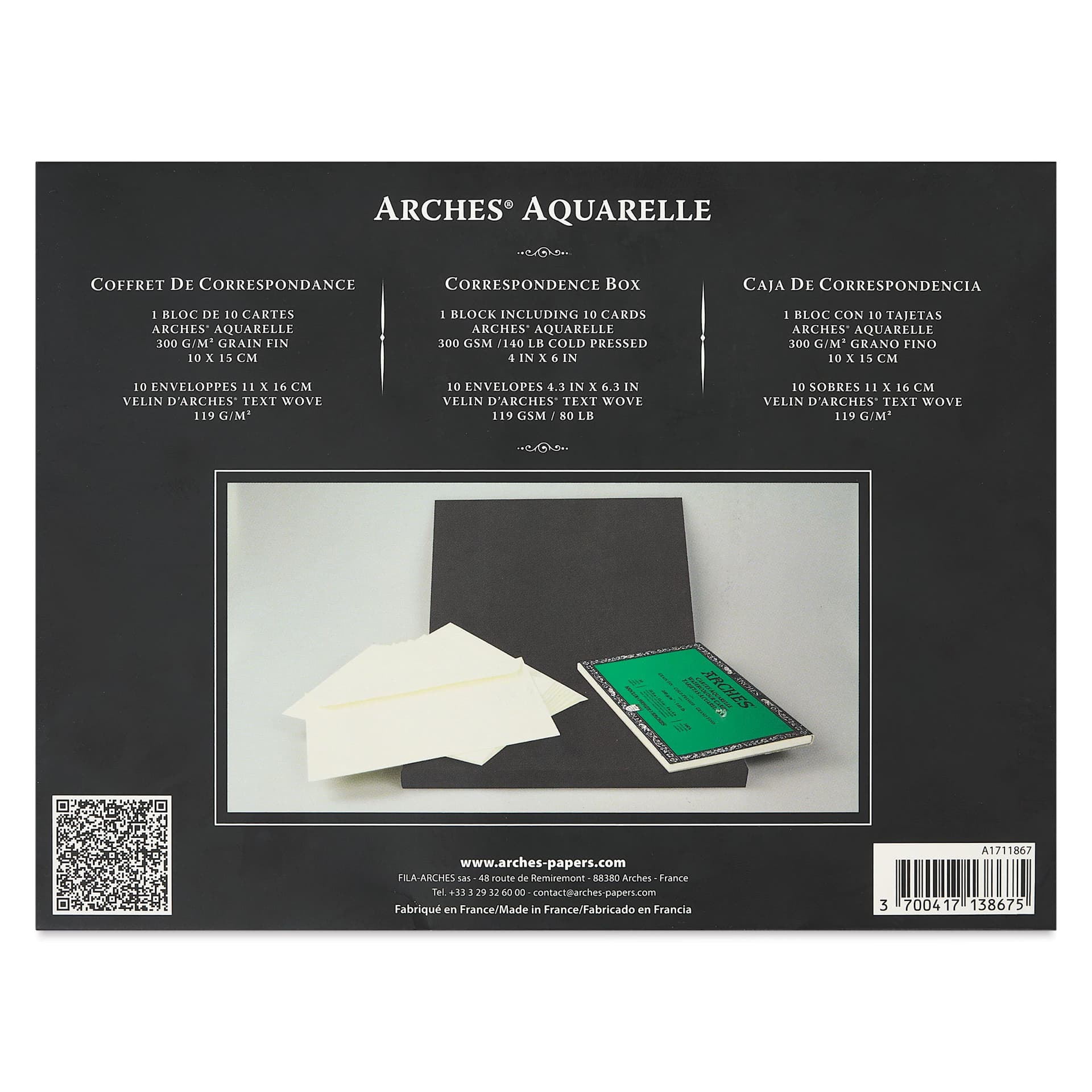 Arches Aquarelle Correspondence Set, back of box