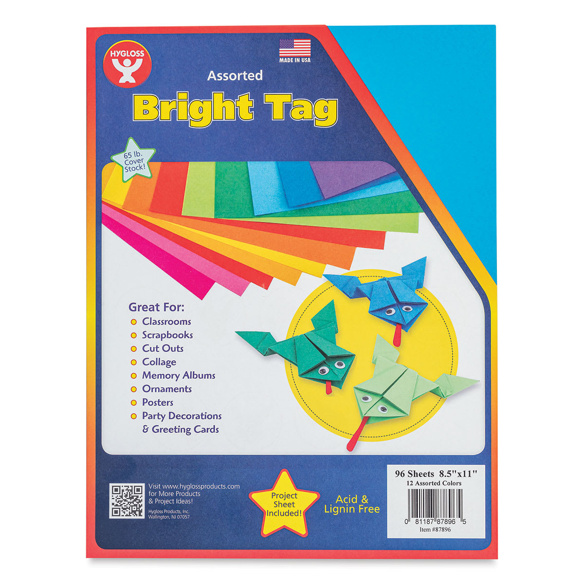 Hygloss Bright Tag Pack - 8-1/2" x 11", Pkg of 96, front of the packaging
