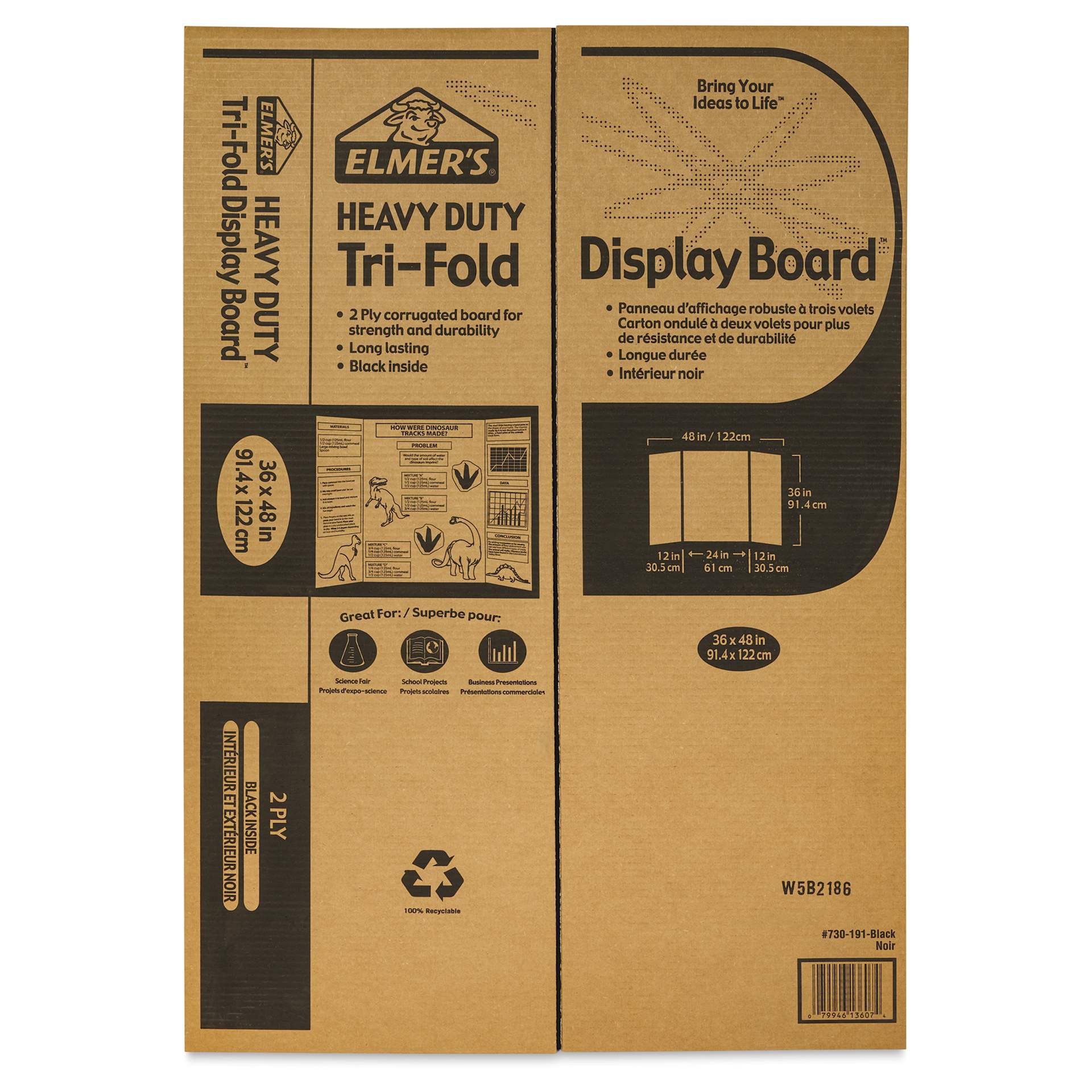 Elmer’s Trifold Display Board - Black, 36" x 48", 2-Ply, back
