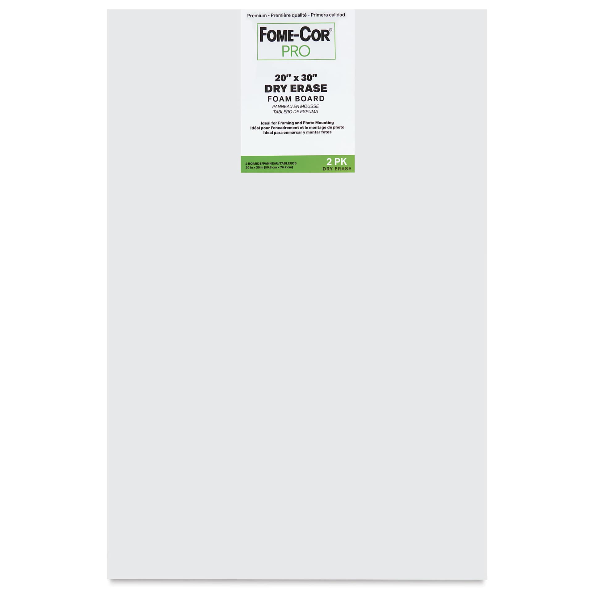 Fome-Cor Pro Specialty Dry Erase Foam Board - 20" x 30" x 3/16", White, Pkg of 2 Sheets, in package