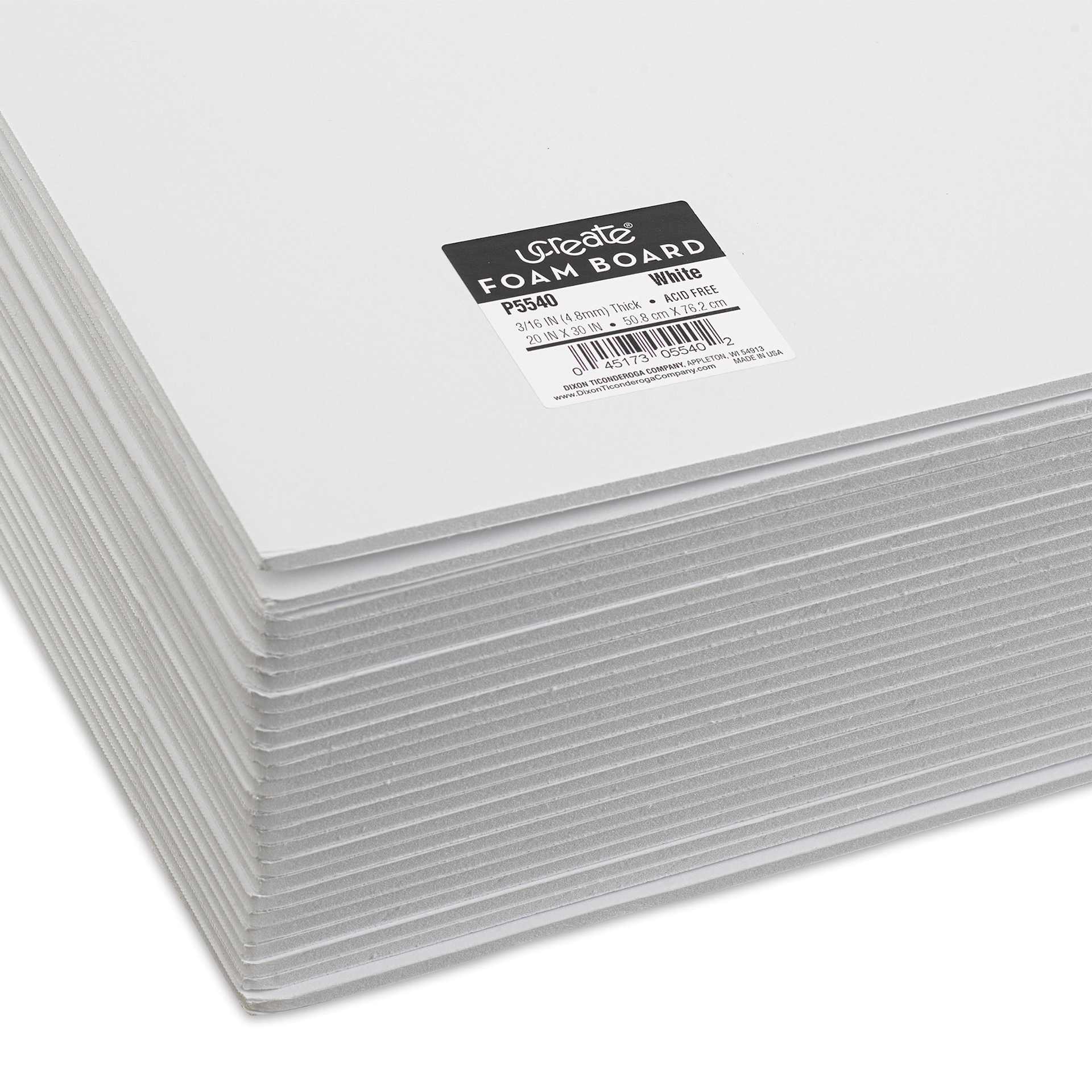 Pacon Ucreate White Foam Boards - 20" x 30", 3/16", Pkg of 25, close-up of corners of stacked boards