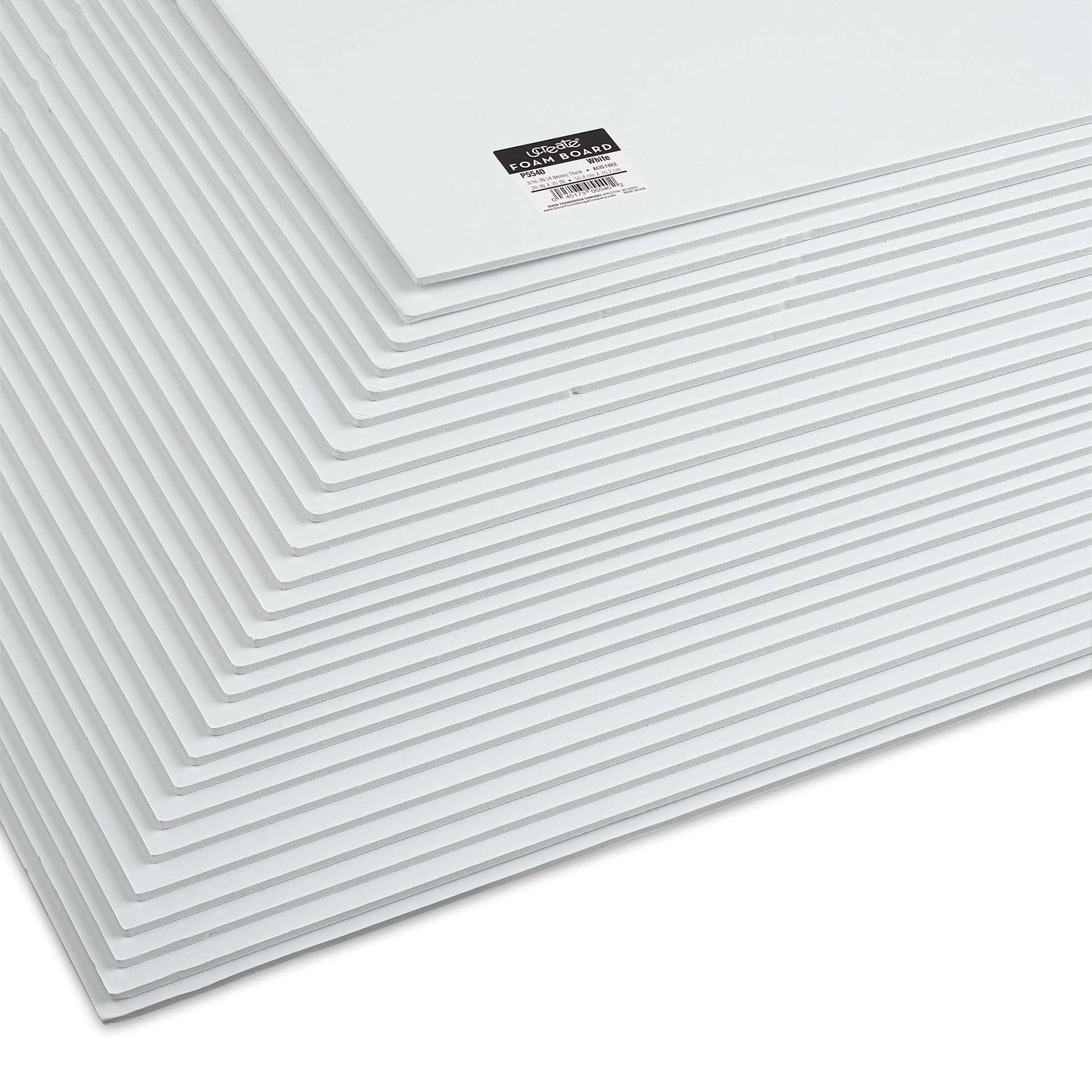Pacon Ucreate White Foam Boards - 20" x 30", 3/16", Pkg of 25, stacked boards fanned out