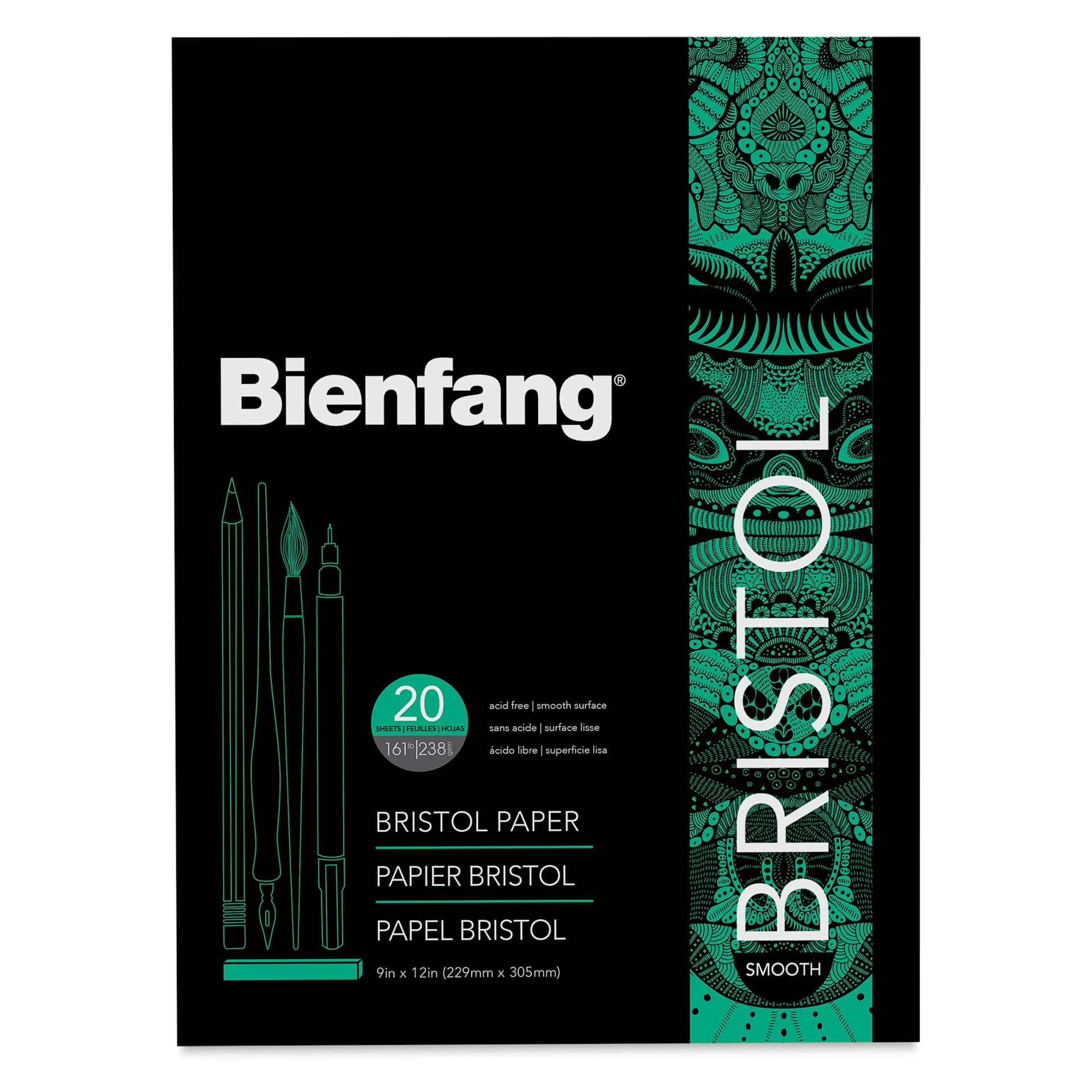 Bienfang Bristol Pad - 9" x 12", Smooth, 20 Sheets