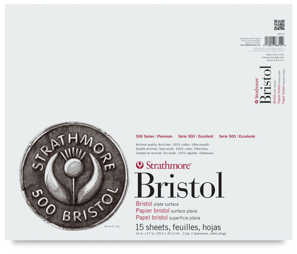 Strathmore 500 Series Bristol Pads - Top view of Front cover of 14" x 17" pad, Plate Surface