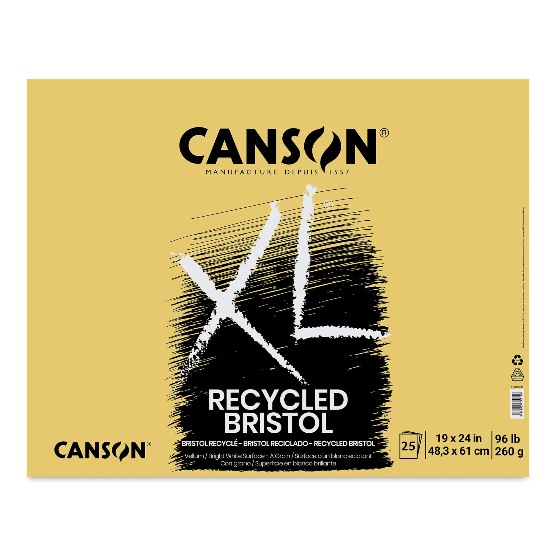 Canson XL Recycled Bristol Pad - 19" x 24", Fold-over, 25 Sheets