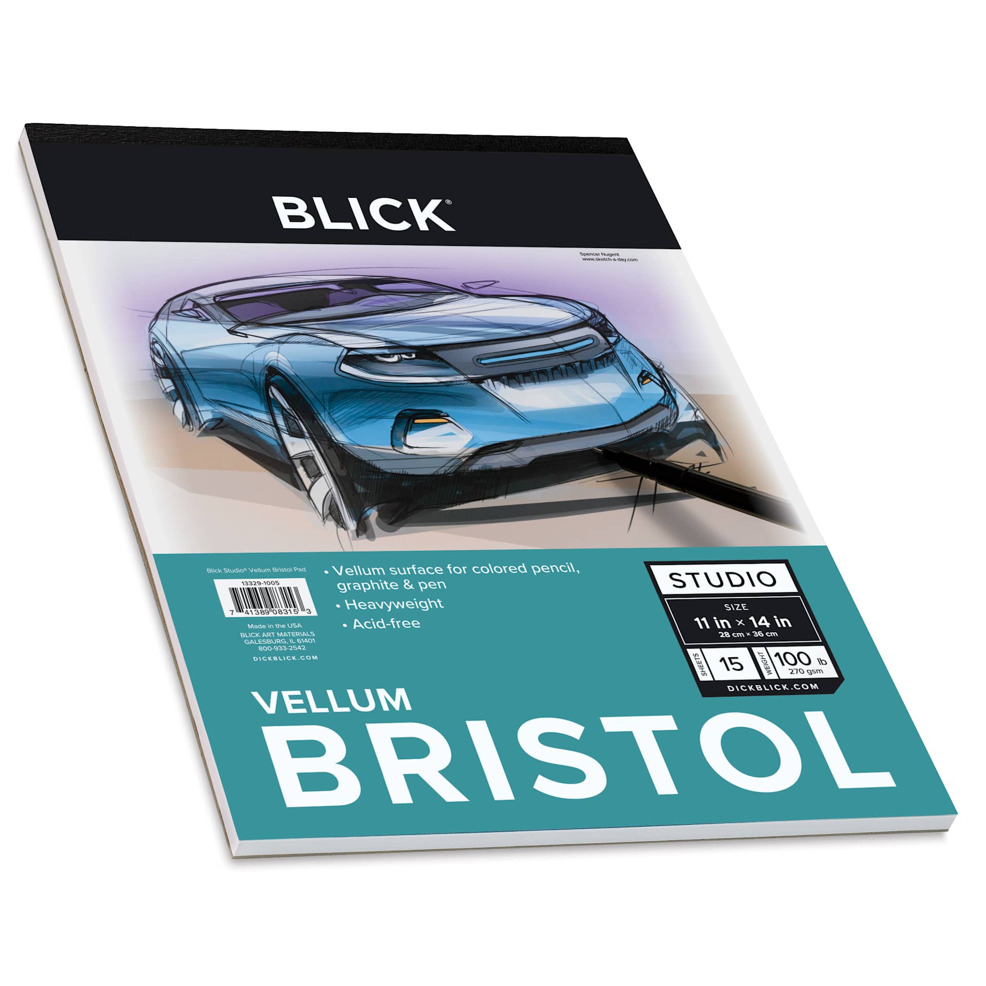 Blick Bristol Pad - 11" x 14", Vellum, 15 Sheets, angled view of front cover