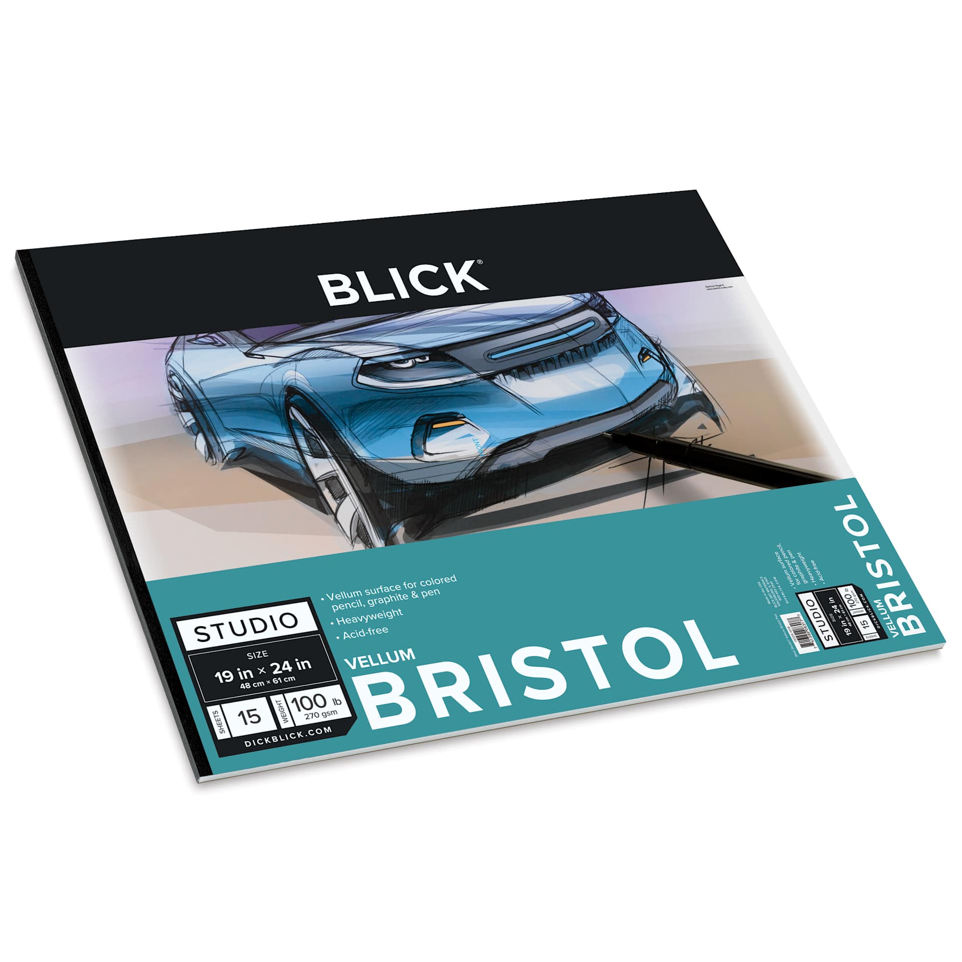 Blick Bristol Pad - 19" x 24", Vellum, 15 Sheets, angled view of front cover
