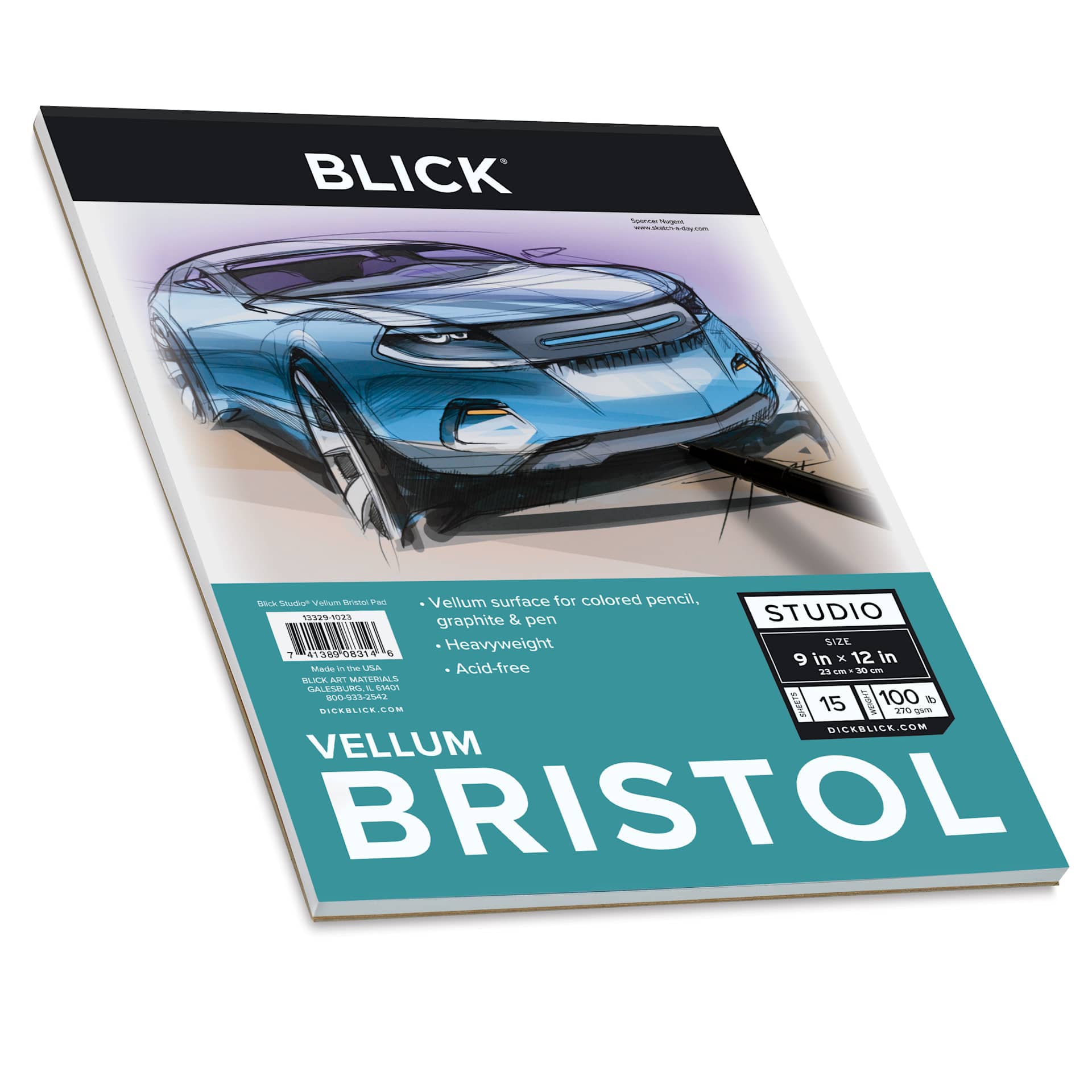 Blick Bristol Pad - 9" x 12", Vellum, 15 Sheets, angled view of front cover