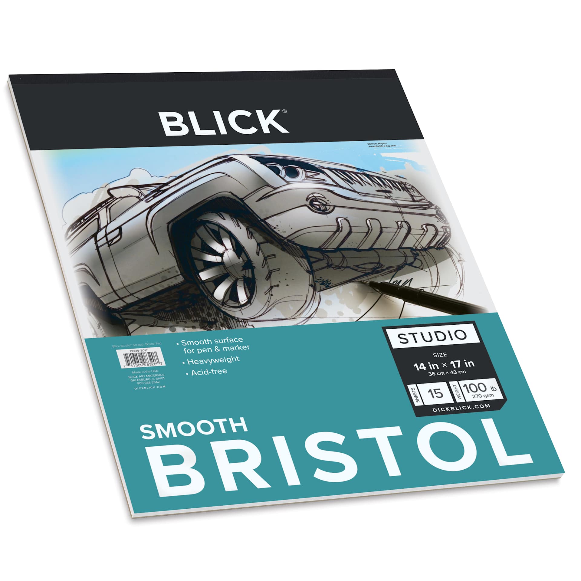 Blick Bristol Pad - 14" x 17", Smooth, 15 Sheets, angled view of front cover