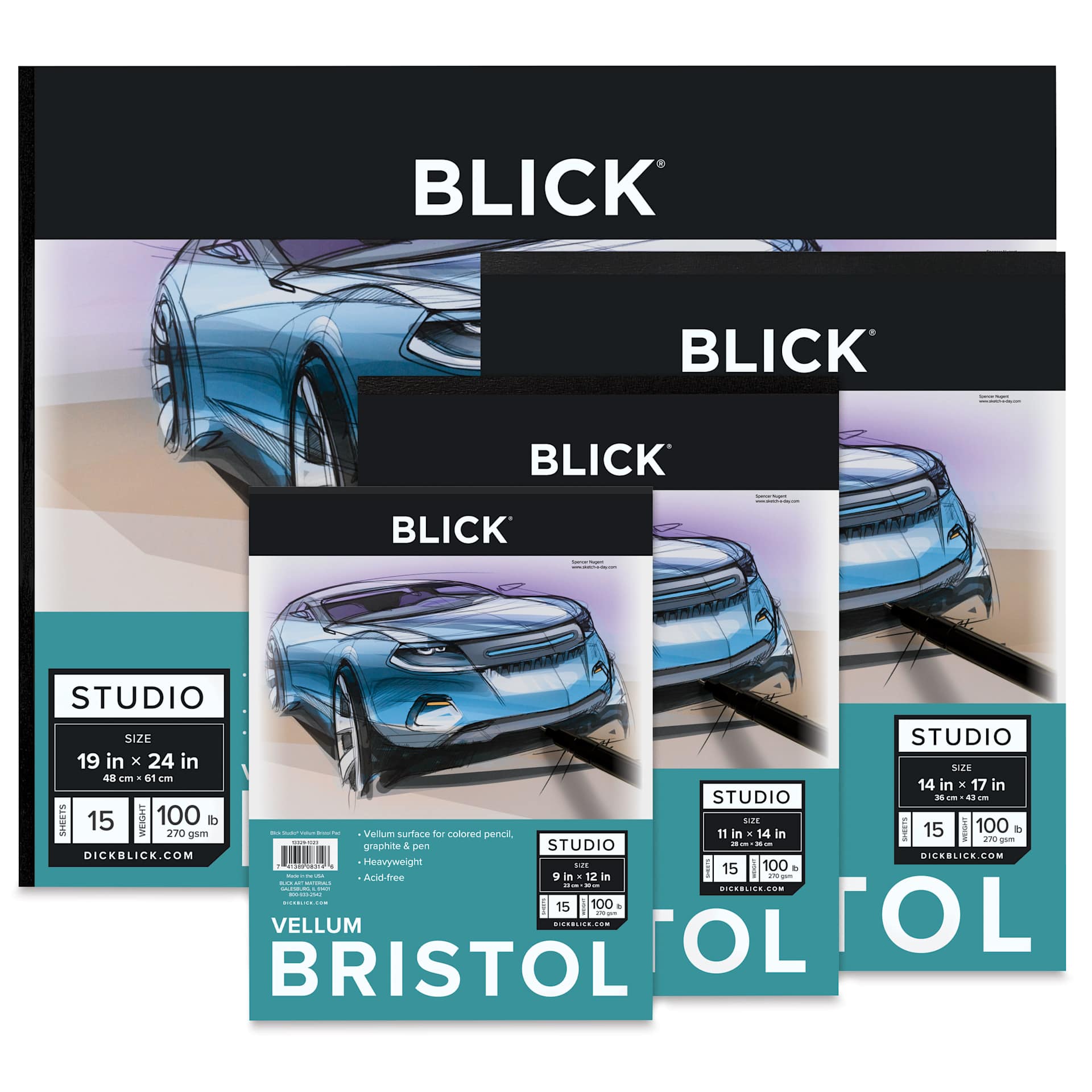 Blick Studio Bristol Pads, front covers of available Vellum sizes