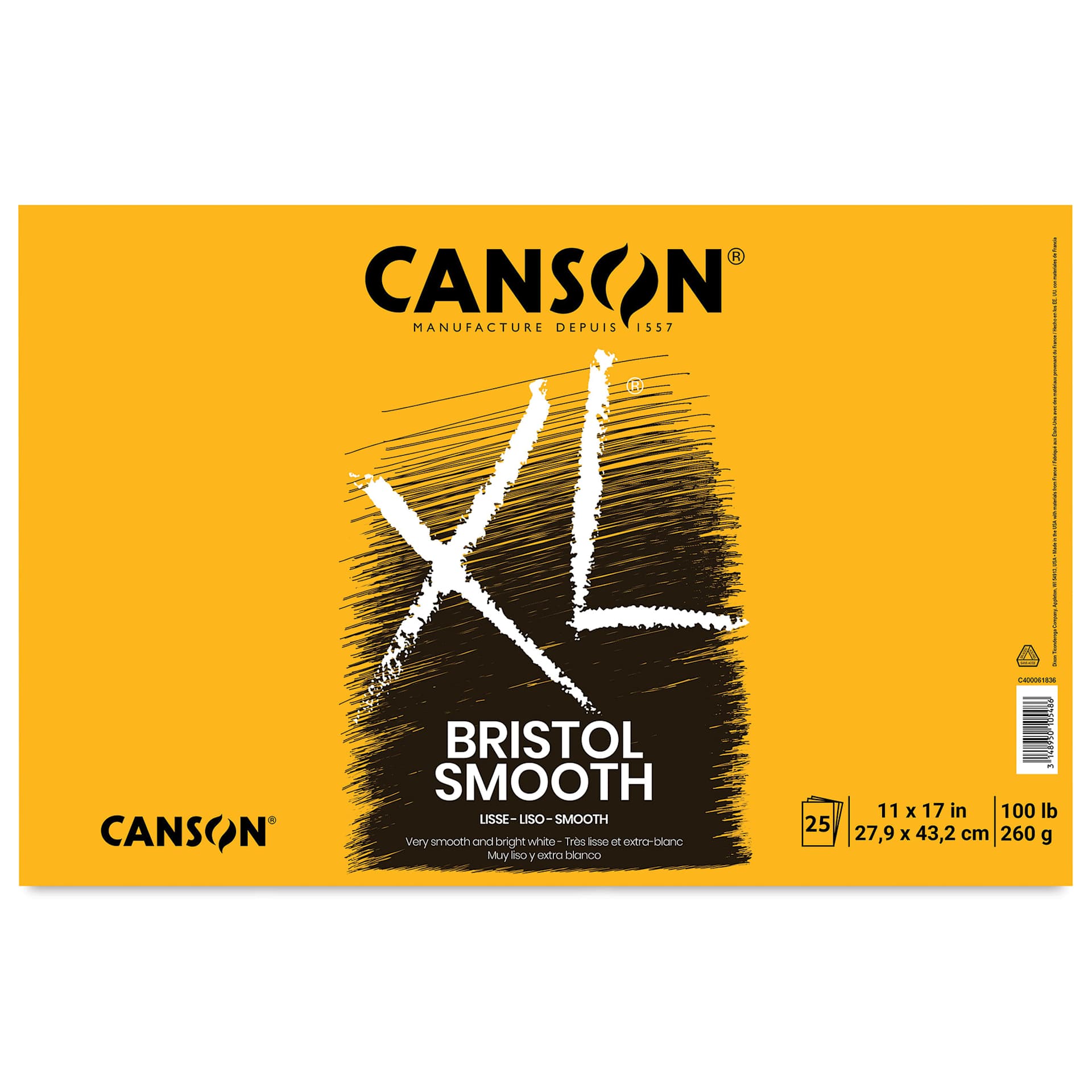 Canson XL Bristol - Pad, 11" x 17", Smooth, 25 Sheets, Tapebound