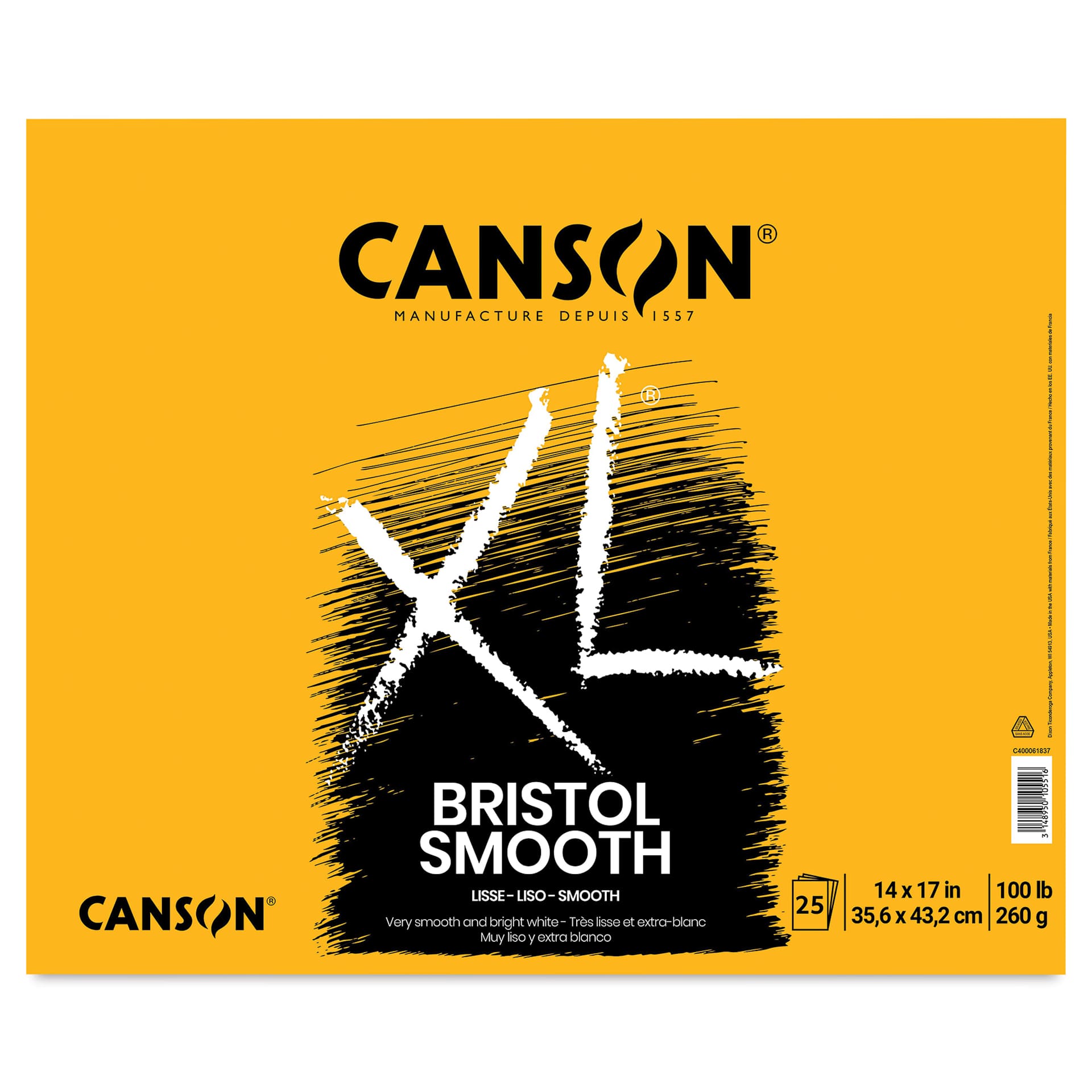 Canson XL Bristol - Pad, 14" x 17", Smooth, 25 Sheets, Tapebound