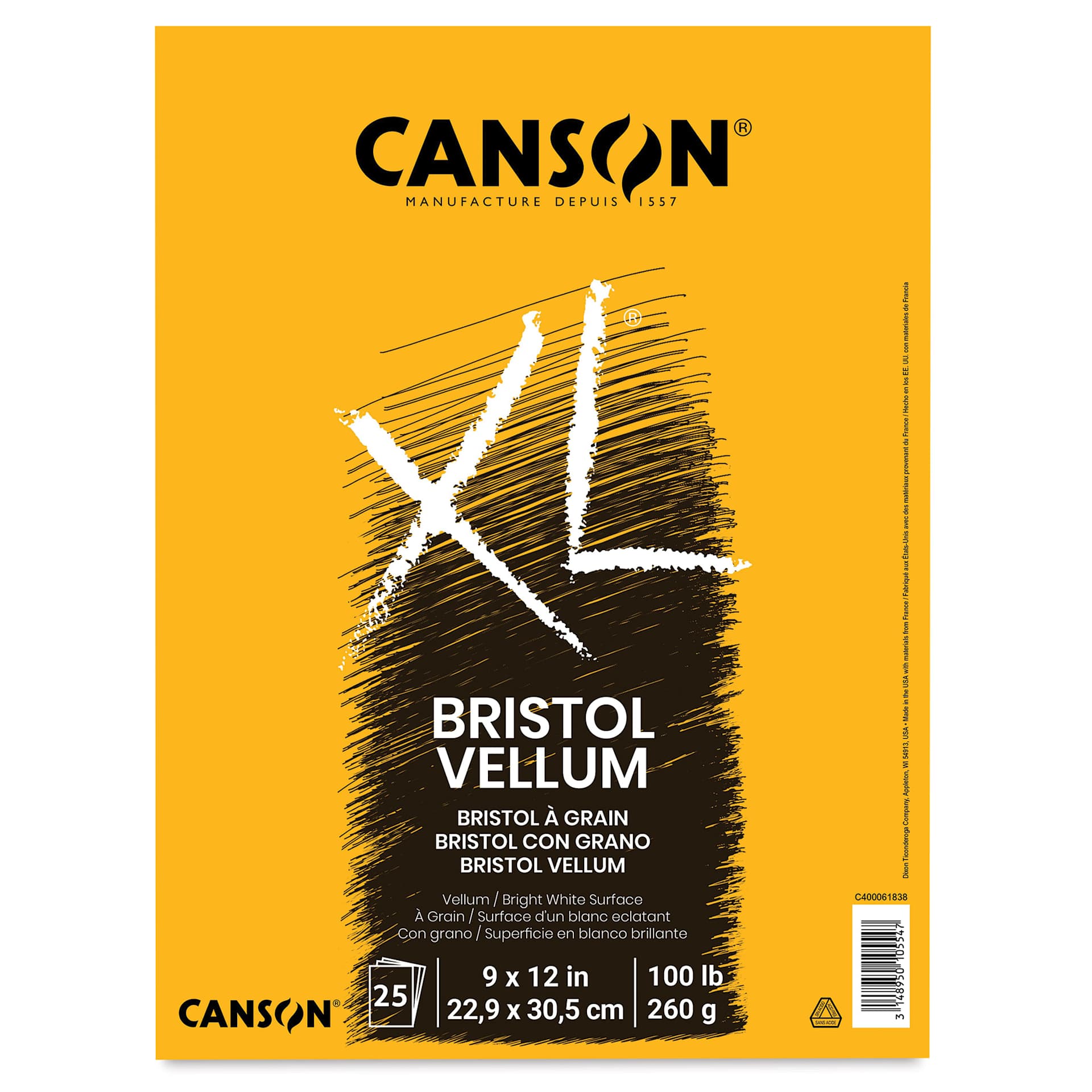 Canson XL Bristol - Pad, 9" x 12", Vellum, 25 Sheets, Tapebound