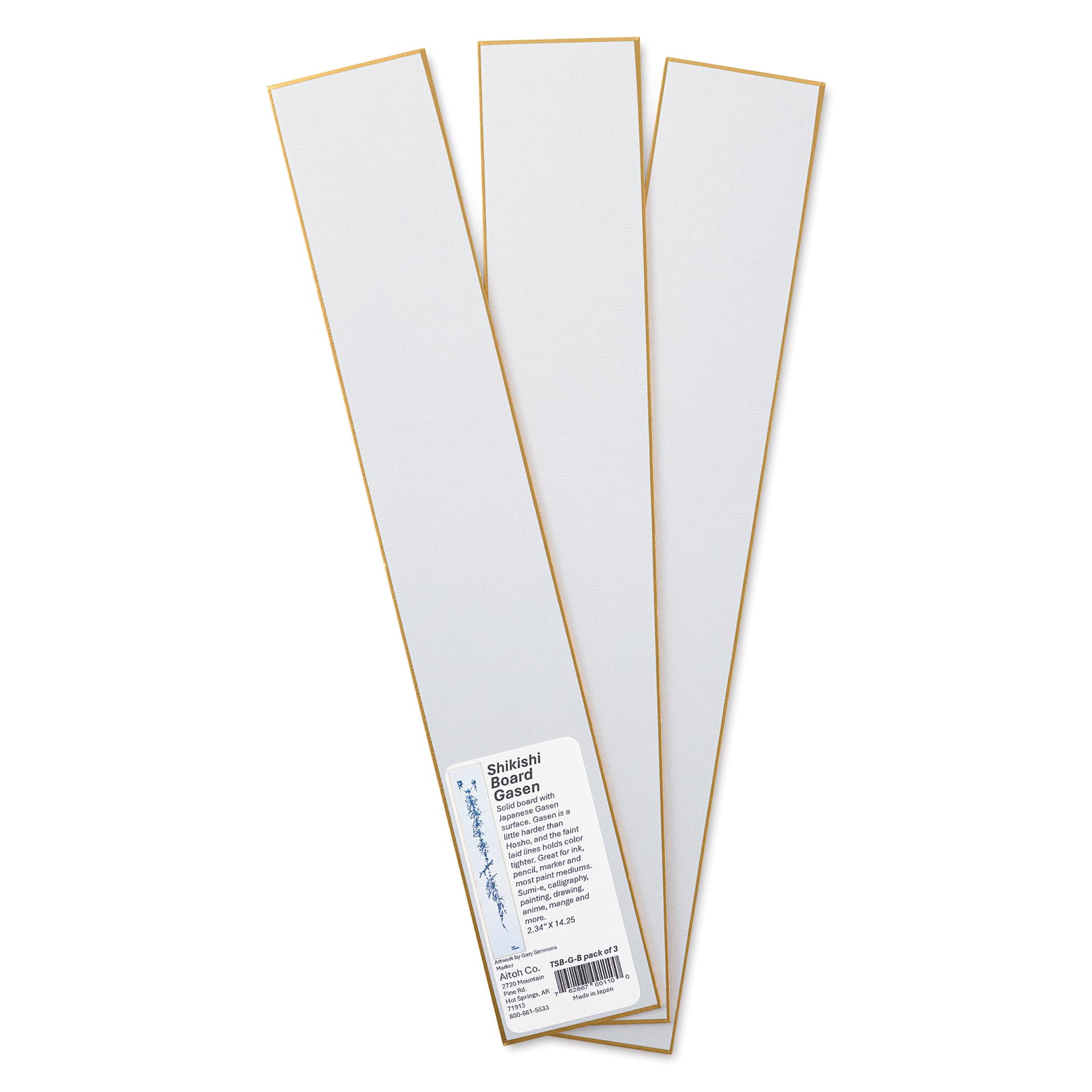Aitoh Gasen Paper Shikishi Boards - 2-1/5" x 12-1/4", Pkg of 3, one board with label