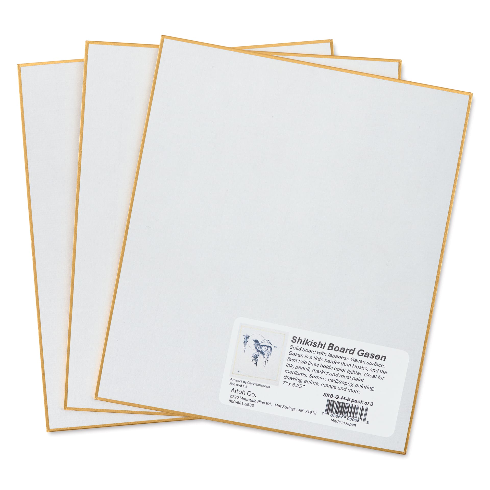 Aitoh Gasen Paper Shikishi Boards - 7" x 8-1/4", Pkg of 3, with packaging label on board