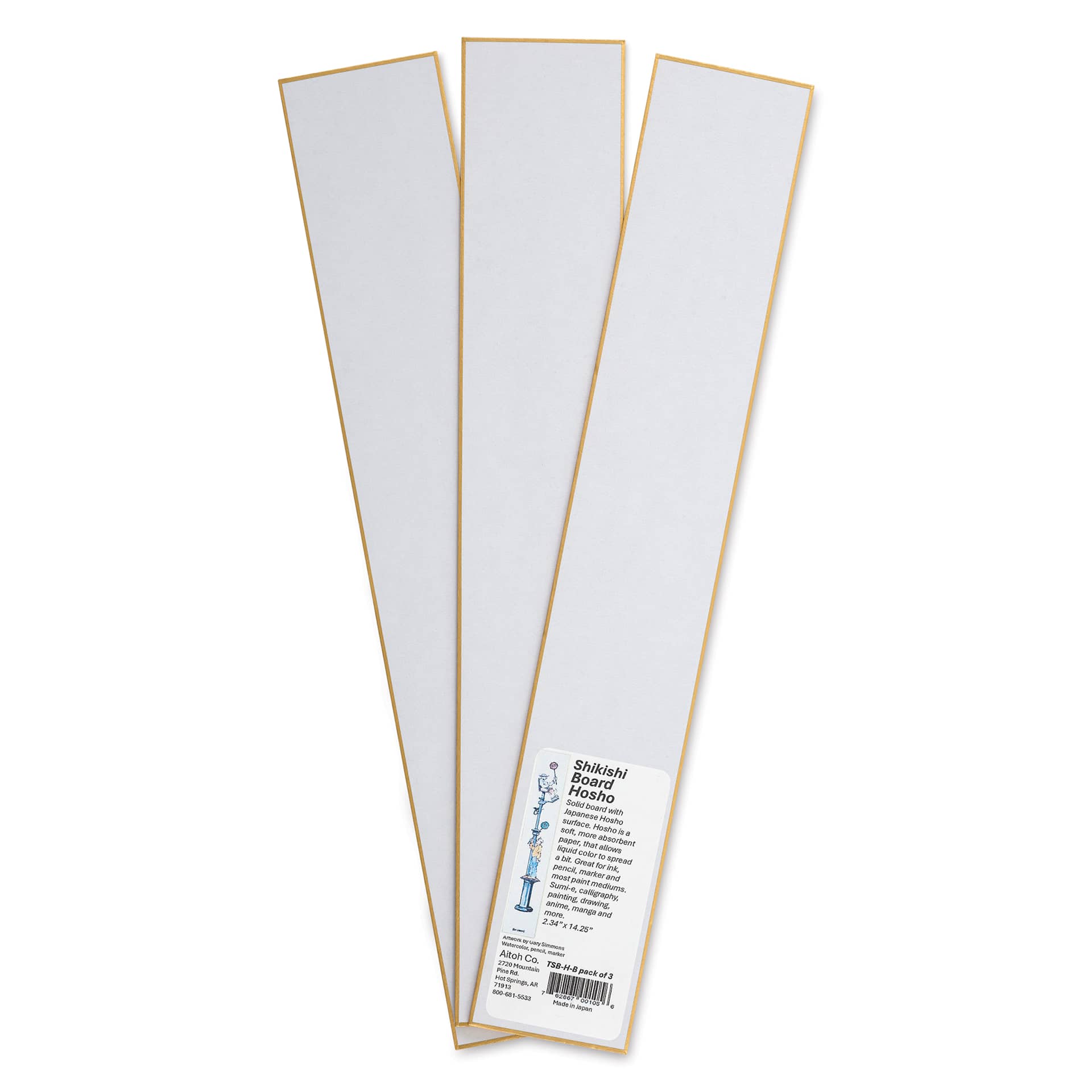 Aitoh Hosho Paper Shikishi Boards - 2-1/5" x 14-1/4", Pkg of 3, with packaging label