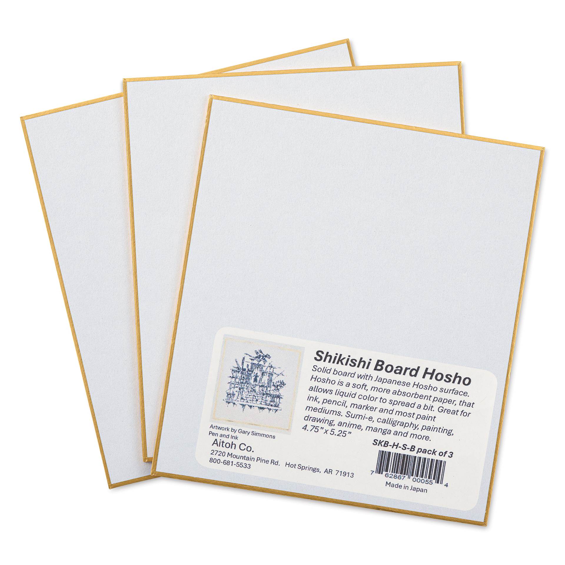 Aitoh Hosho Paper Shikishi Boards - 4-3/4" x 5-1/4", Pkg of 3, with packaging label