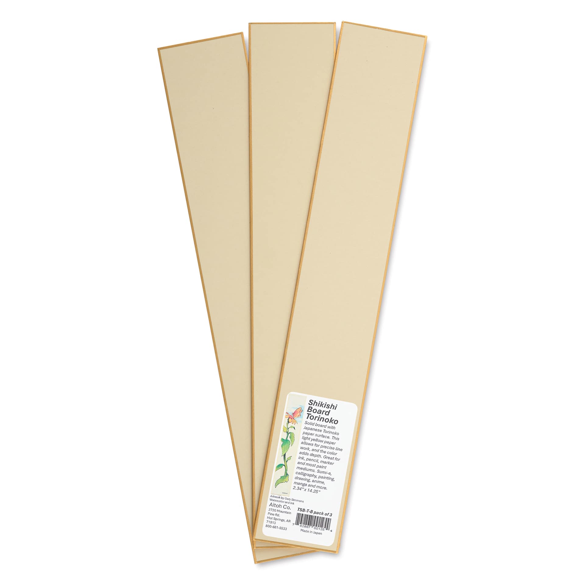 Aitoh Torinoko Paper Shikishi Boards - 2-1/5" x 14-1/4", Pkg of 3, with packaging label