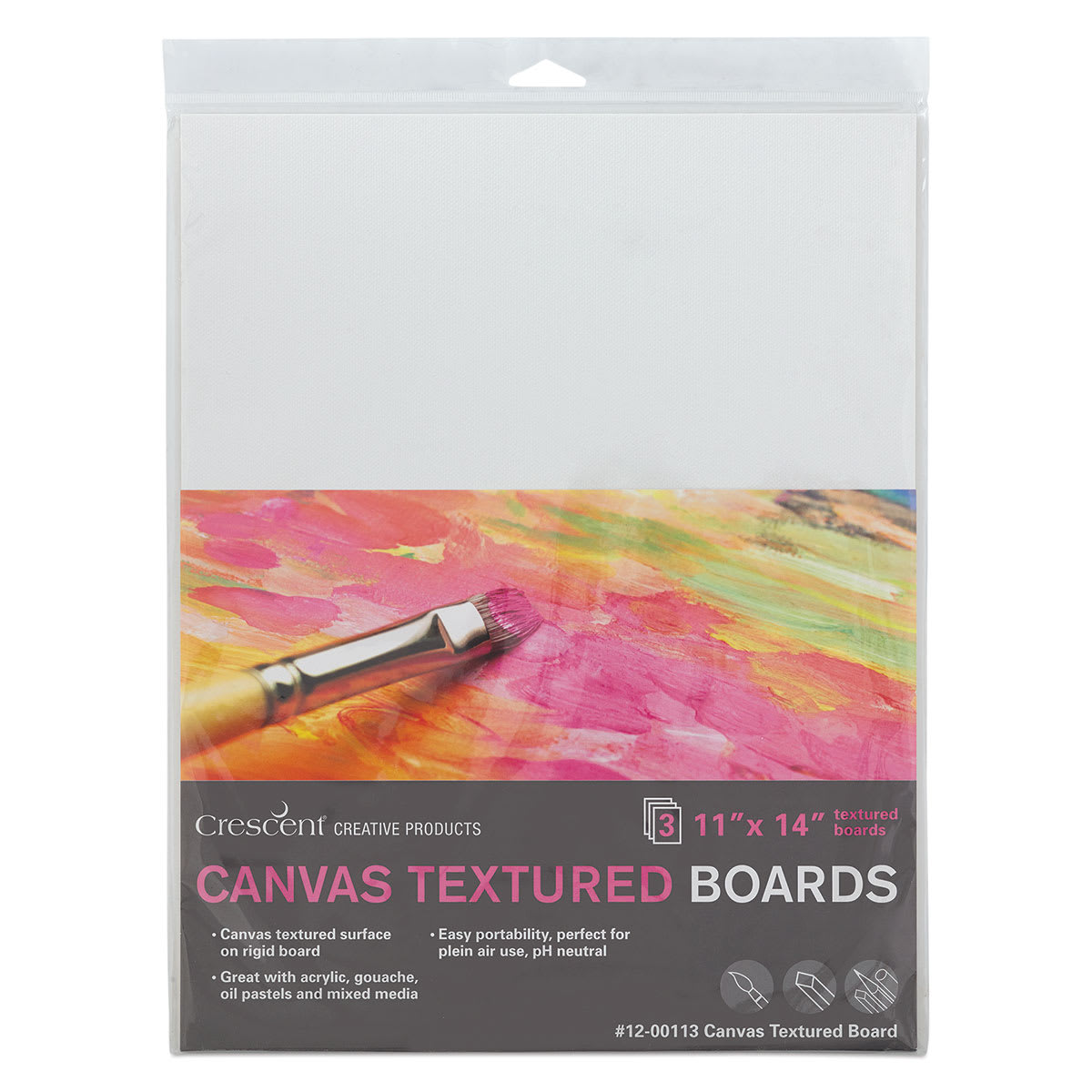 Crescent Canvas Boards - Front view of package of 3 boards