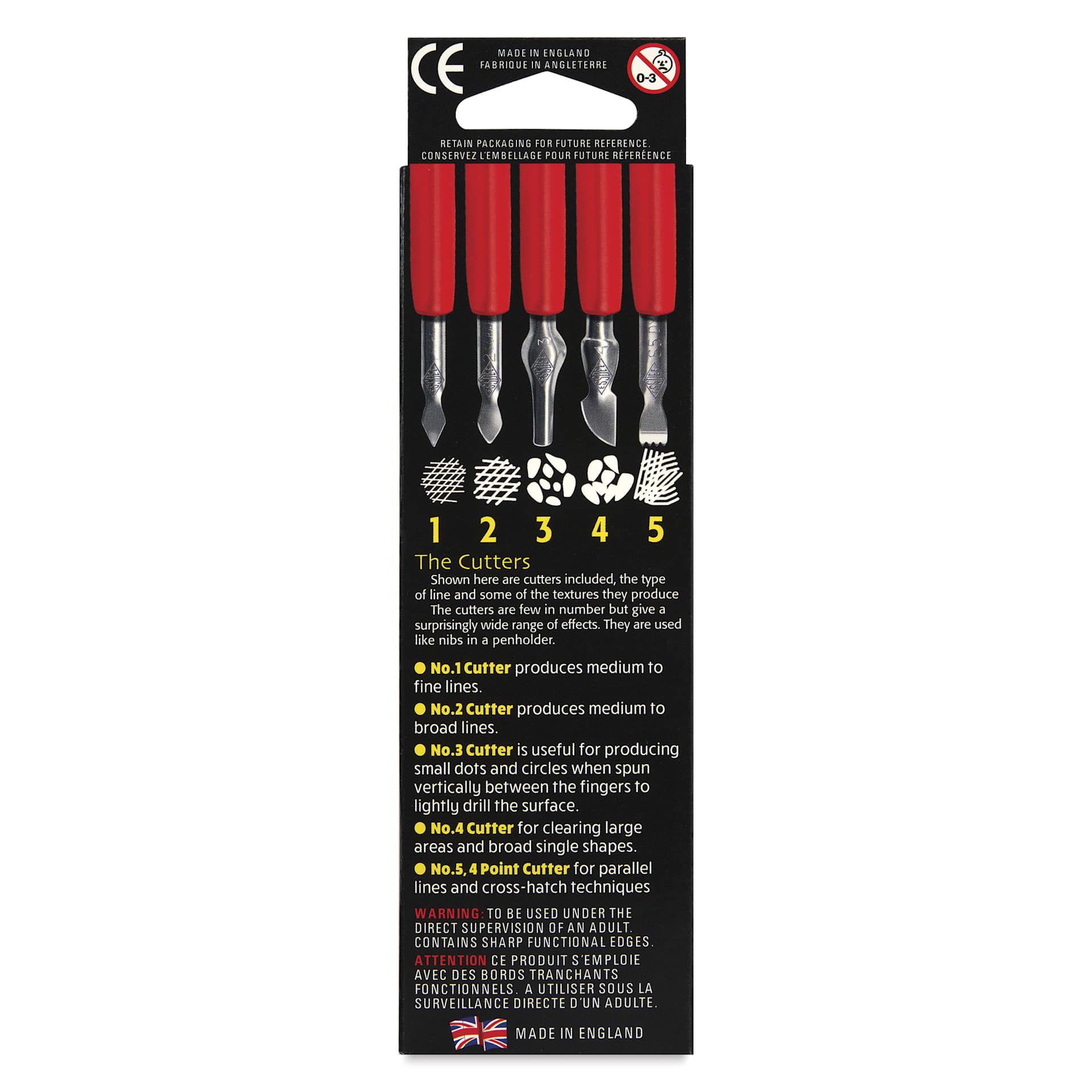 Essdee Scratchboard Scraper Cutter and Handle Set - back of packaging