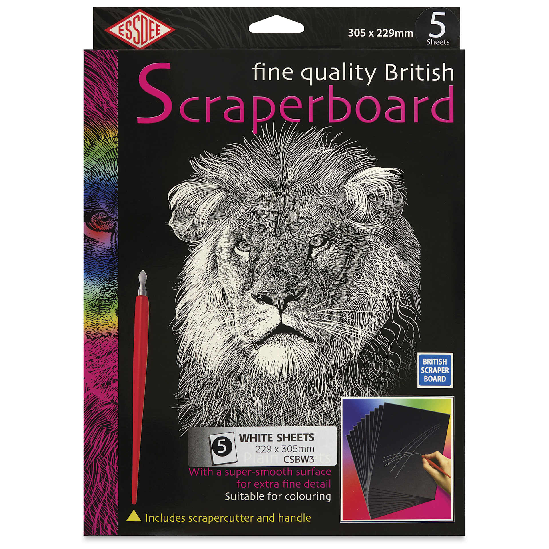 Essdee Scraperboard - Pkg of 5, 9" x 12", White, Un-Inked - front of packaging