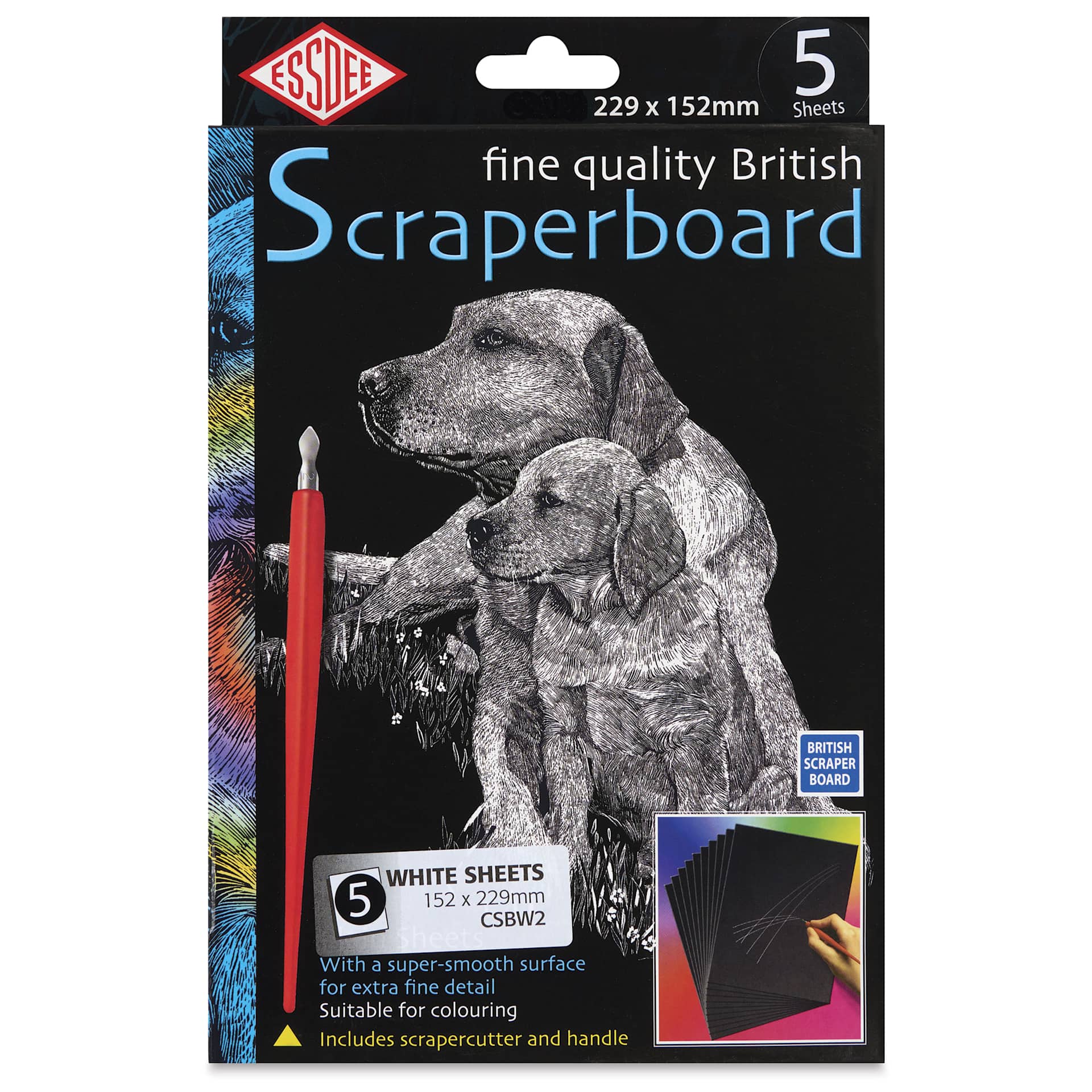 Essdee Scraperboard - Pkg of 5, 6" x 9", White, Un-Inked - front of packaging