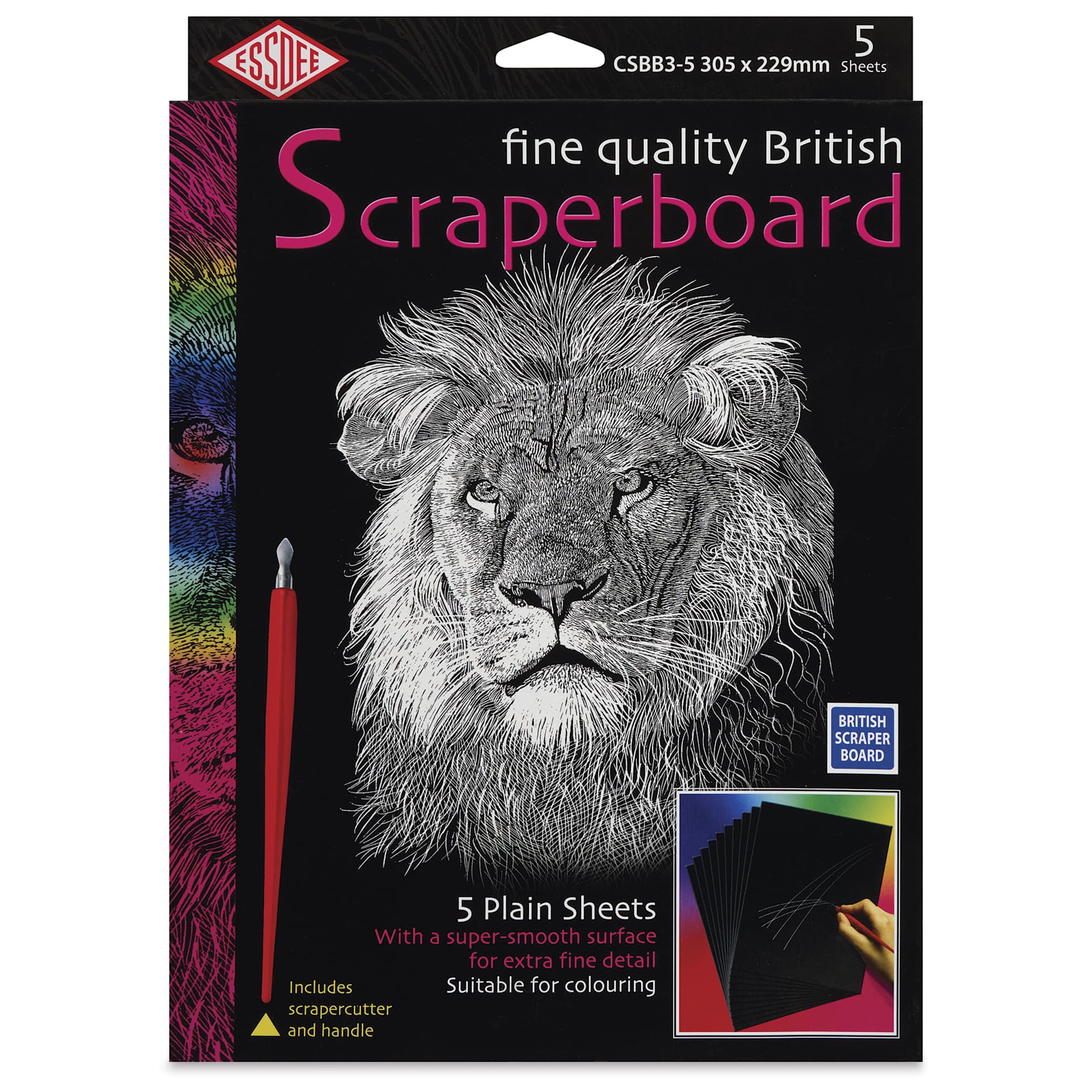 Essdee Black Pre-Inked Scraperboard - Pkg of 5, 9" x 12" - front of packaging